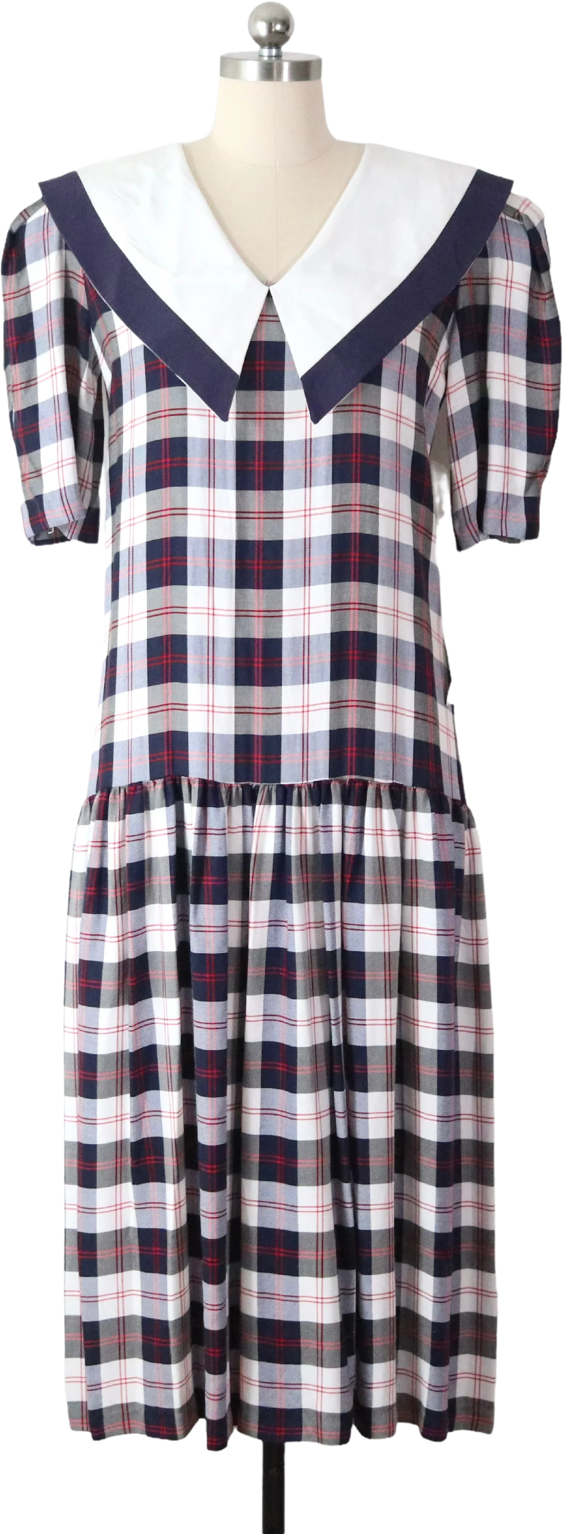 80s/90s Collared Plaid Drop Waist Dress Deadstock New Nwt By Misty Lane