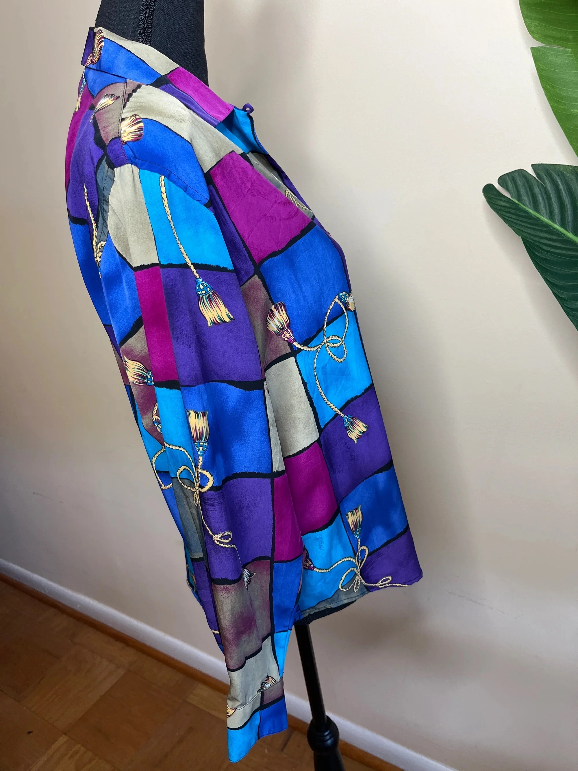 80s/90s Colored Block Tassel Design Blouse - Image 4