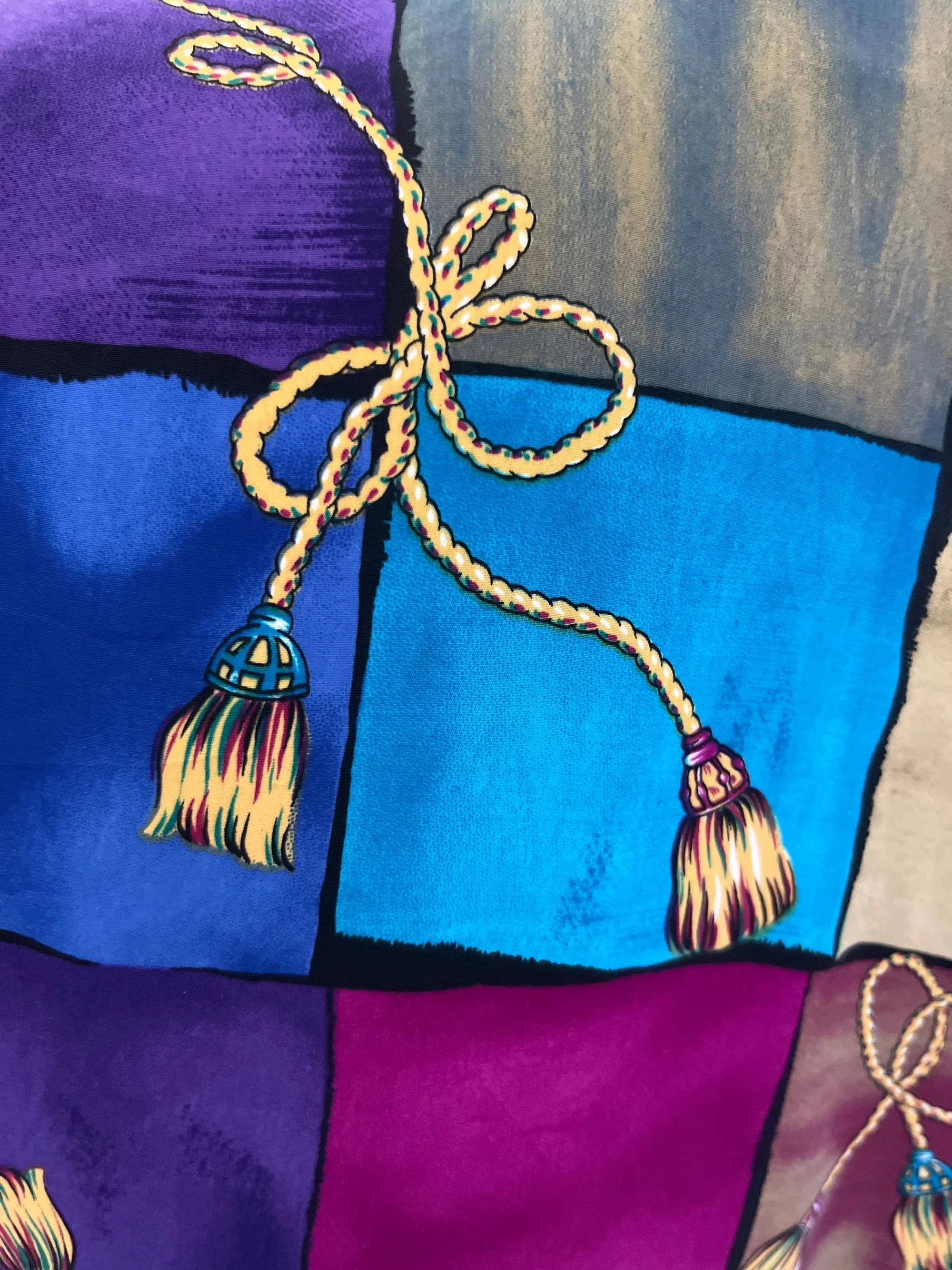 80s/90s Colored Block Tassel Design Blouse - Image 5