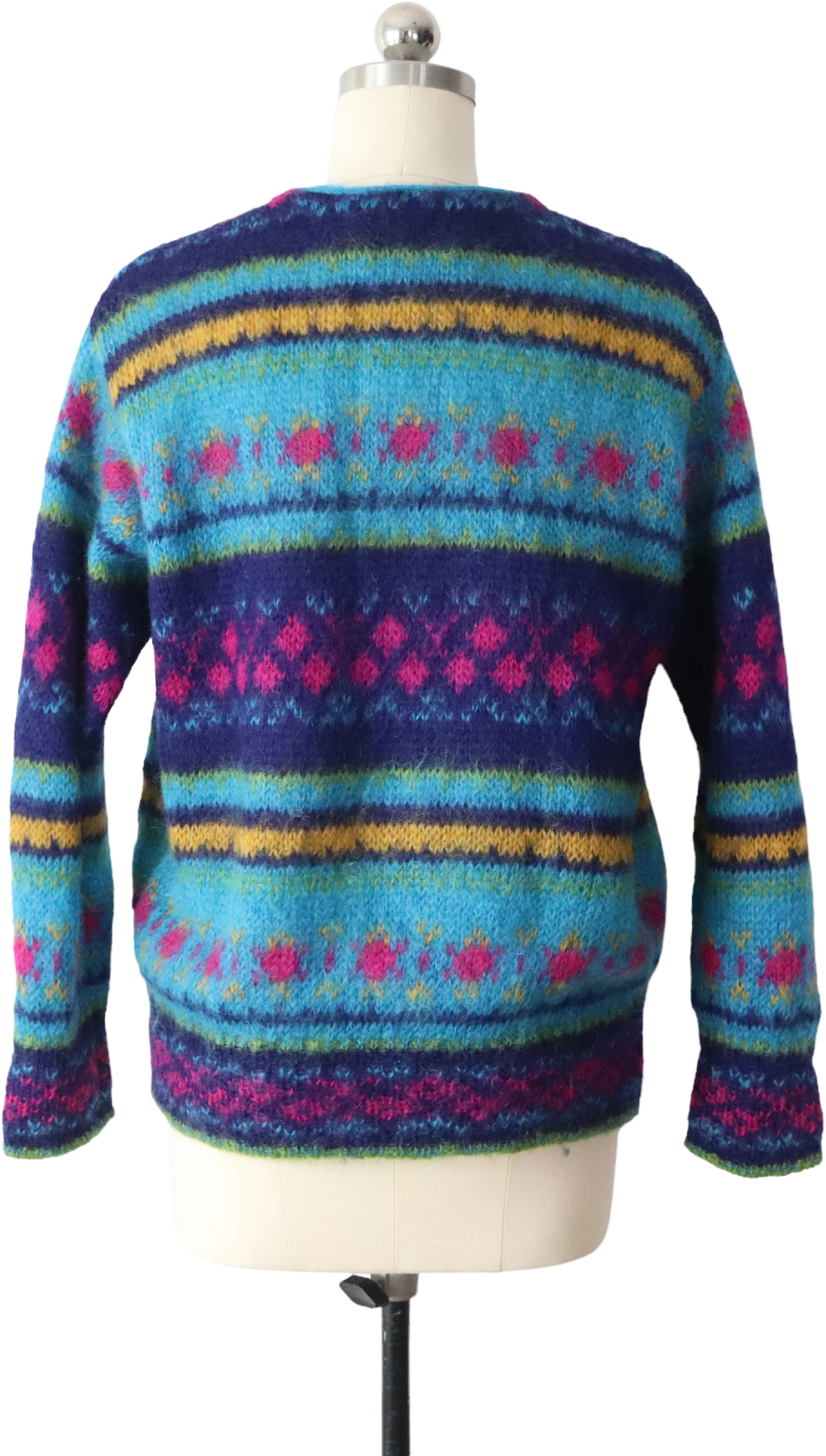 80s/90s Colorful Fair Isle Italian Mohair Cardigan Sweater By United Colors of Benetton - Image 2