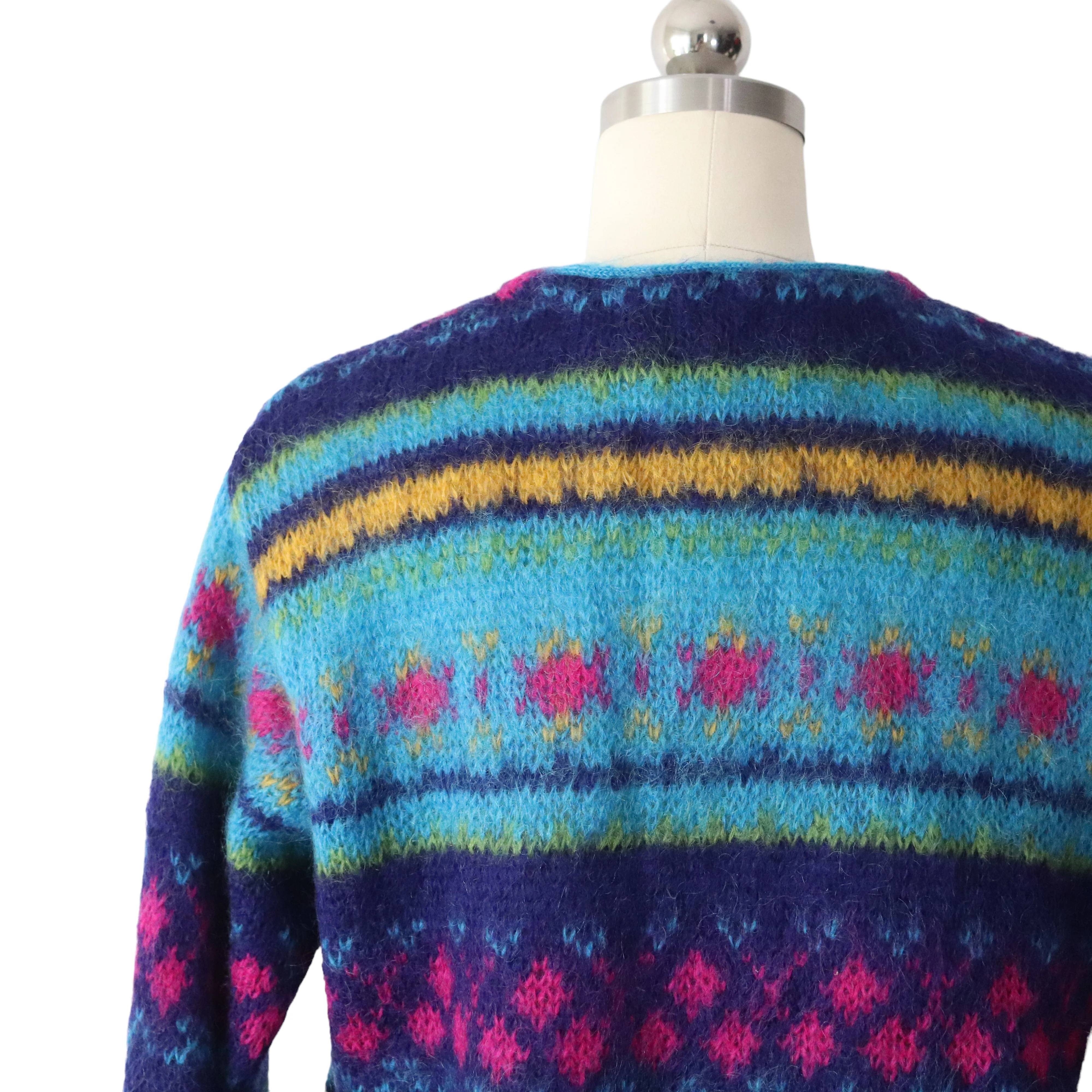 80s/90s Colorful Fair Isle Italian Mohair Cardigan Sweater By United Colors of Benetton - Image 4