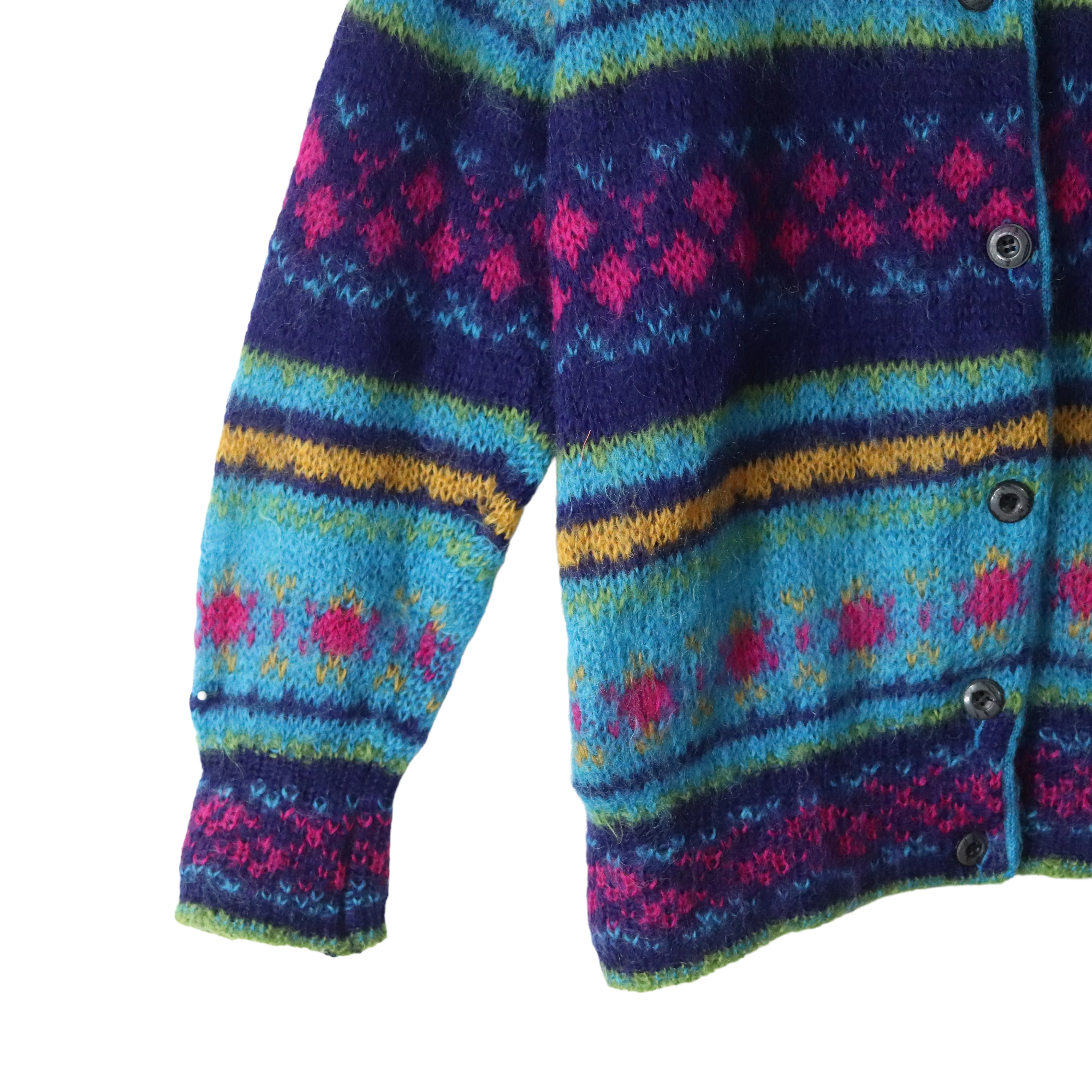 80s/90s Colorful Fair Isle Italian Mohair Cardigan Sweater By United Colors of Benetton - Image 7