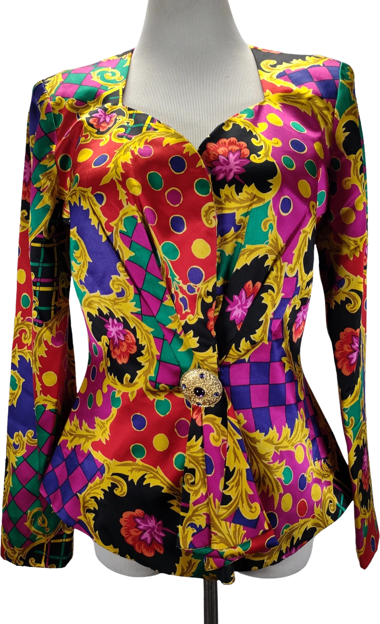 80s/90s Colorful Mixed Print Peplum Blazer Jacket By Rimini