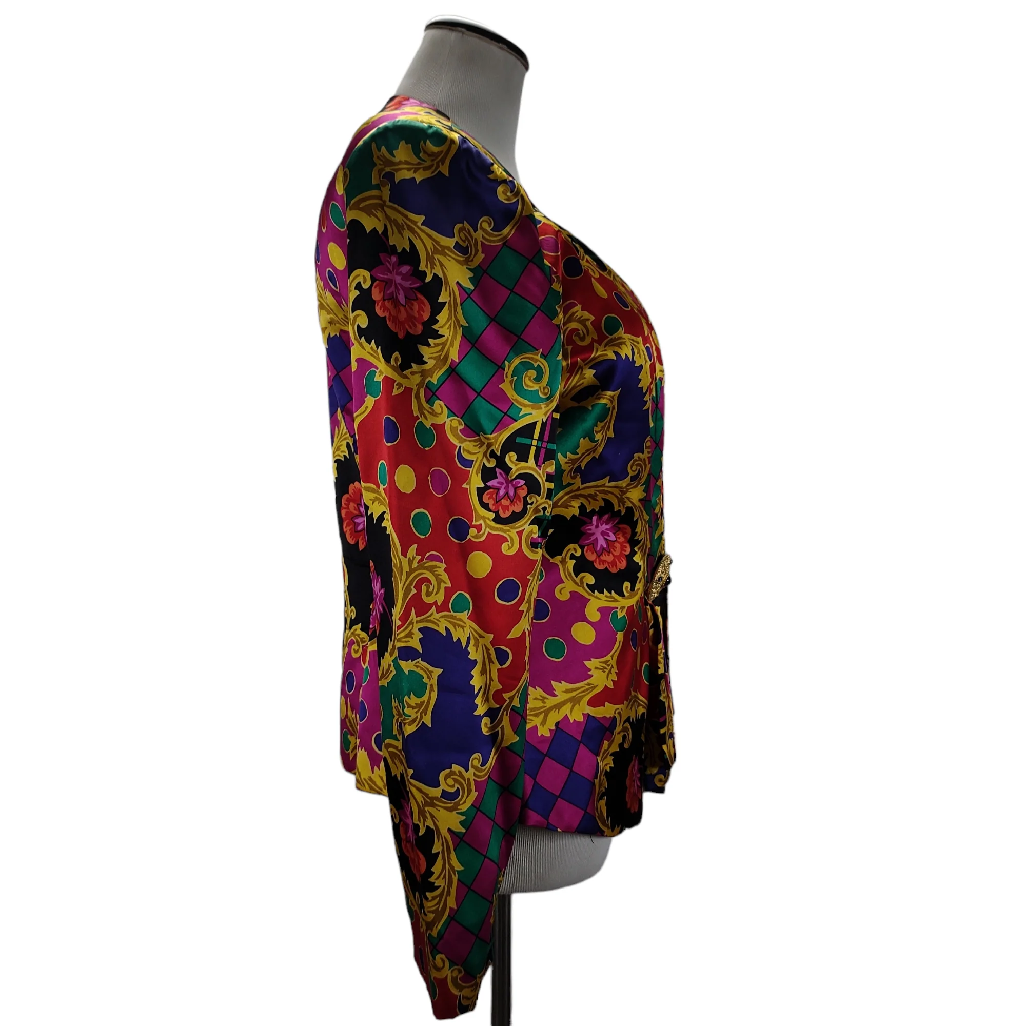 80s/90s Colorful Mixed Print Peplum Blazer Jacket By Rimini - Image 4