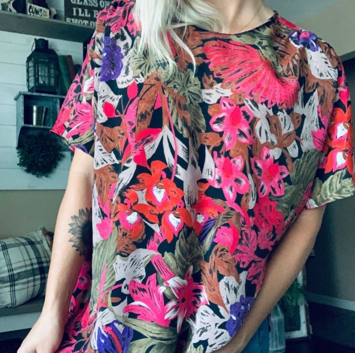 80s/90s Colorful Retro Keyhole Neck Blouse By Liz Baker - Image 3