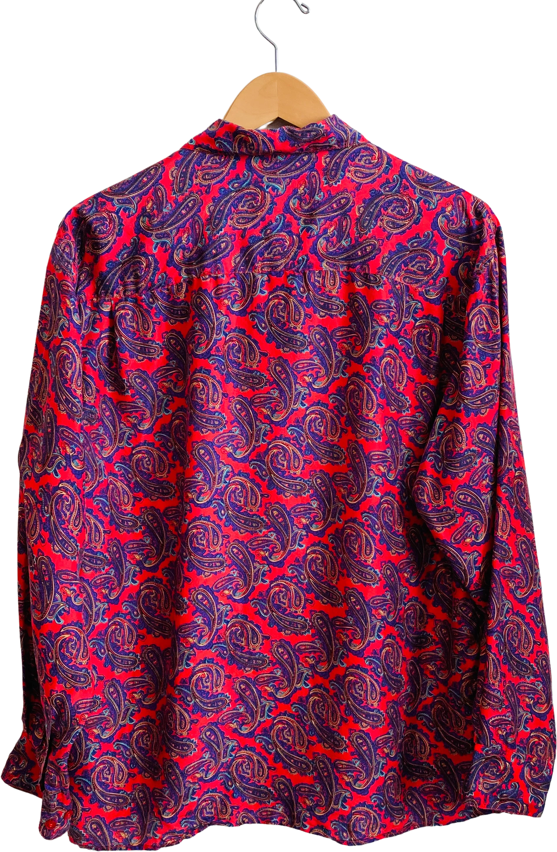 80s/90s Coral Pink Multicolor Paisley 100% Silk Blouse By Bogari - Image 2