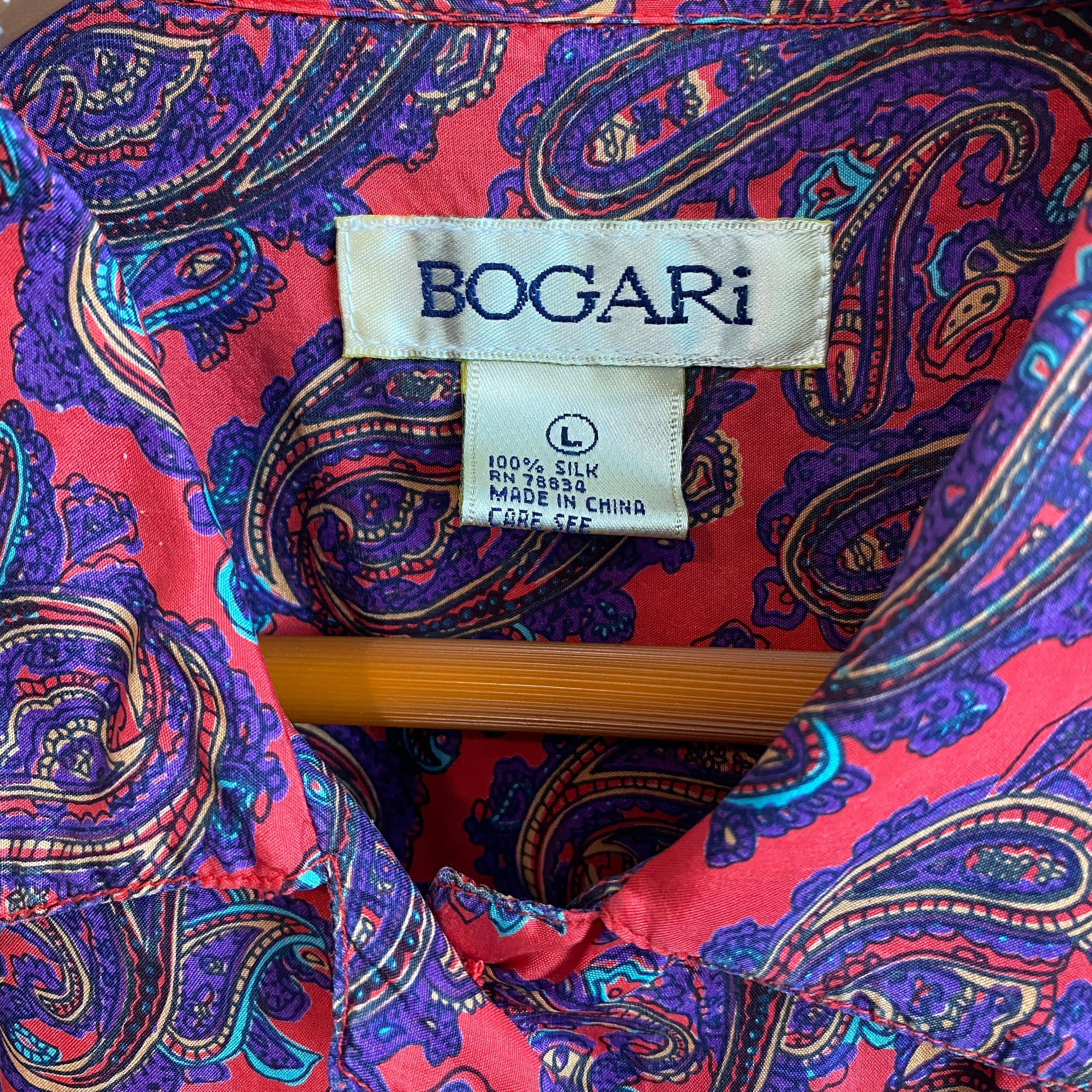 80s/90s Coral Pink Multicolor Paisley 100% Silk Blouse By Bogari - Image 5