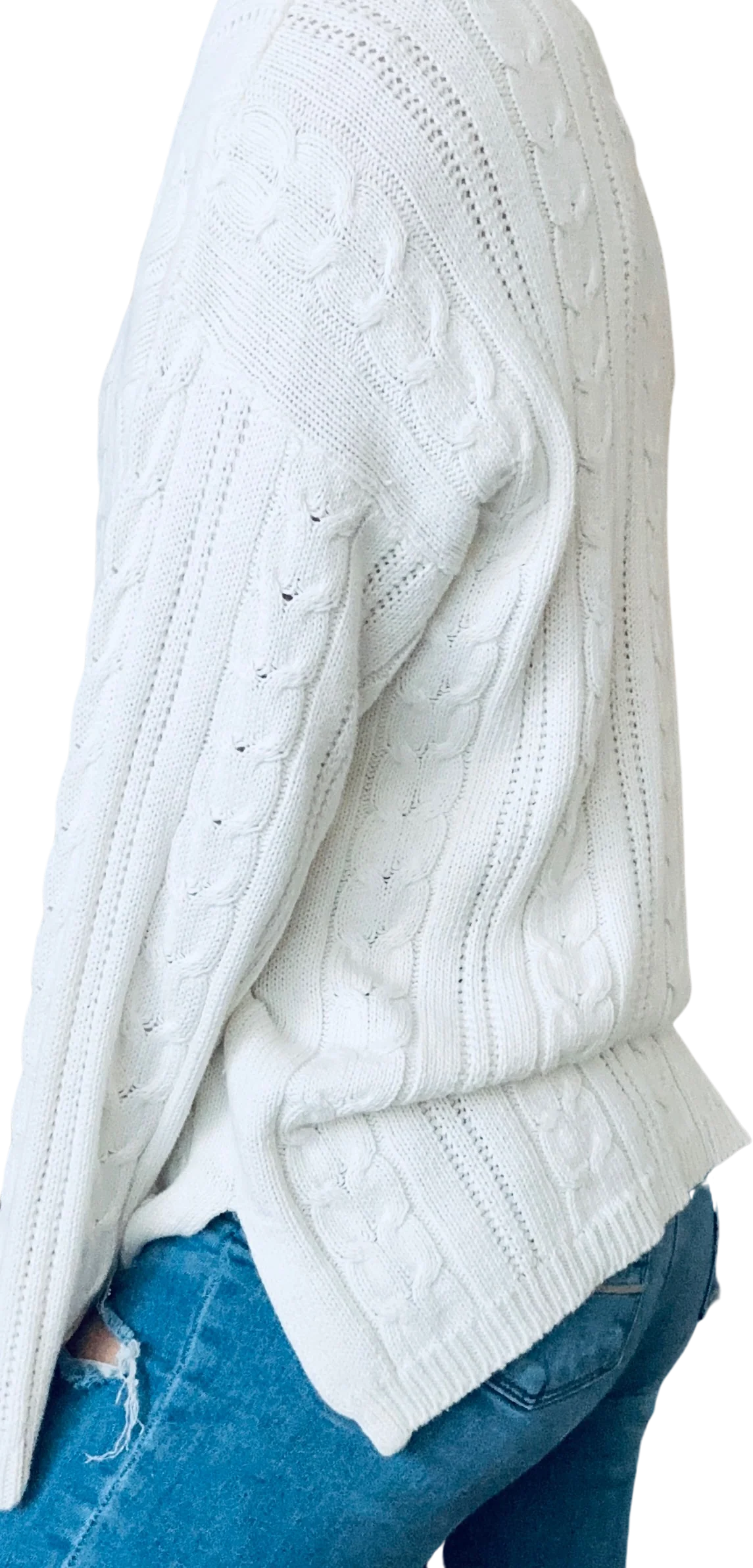 80s/90s Cream Chunky Braided Knit Crewneck Sweater By Extra Energy by De Rotchild - Image 2