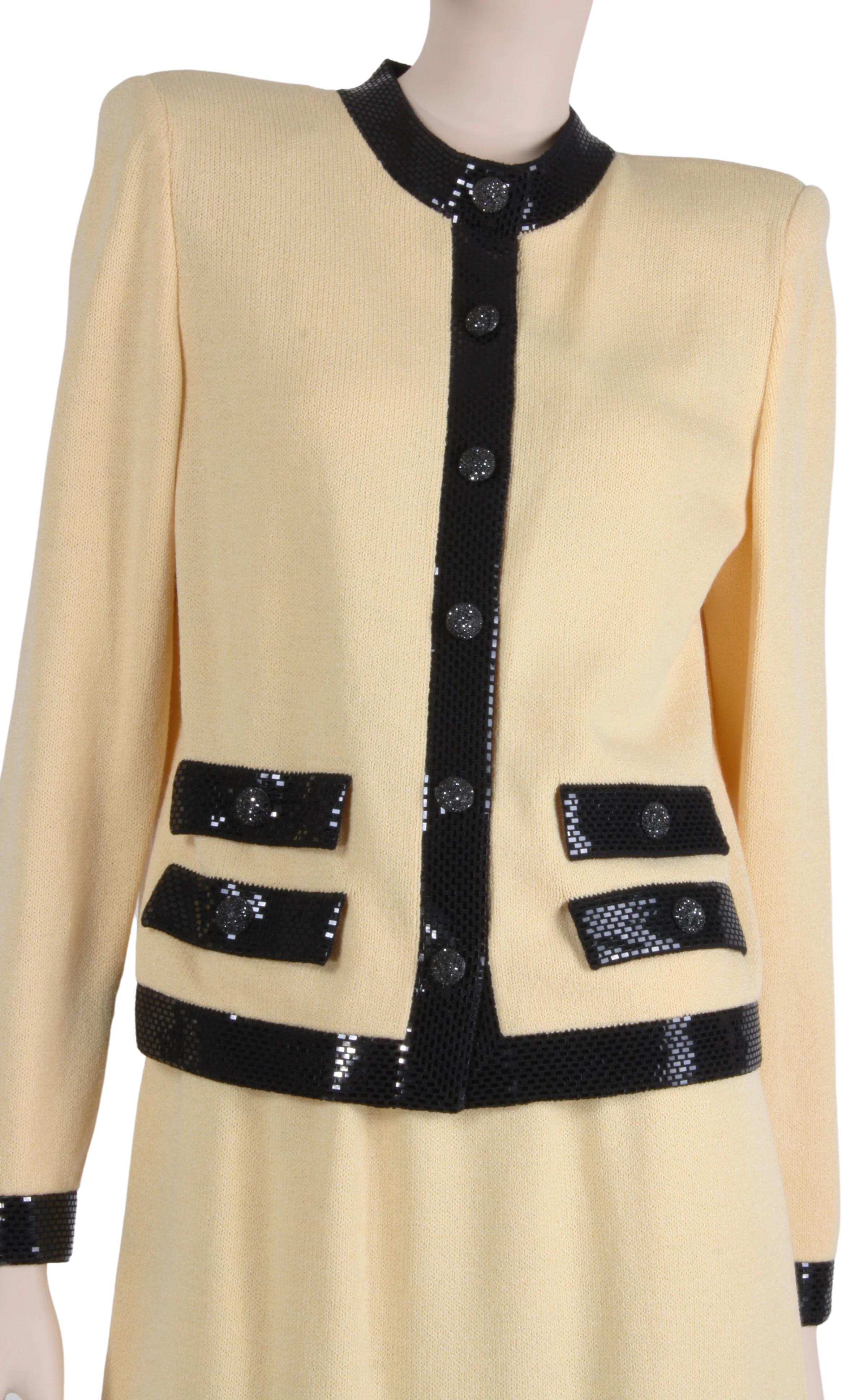 80s/90s Cream Santana Knit Sequin Jacket Skirt Suit Set By St. John - Image 2
