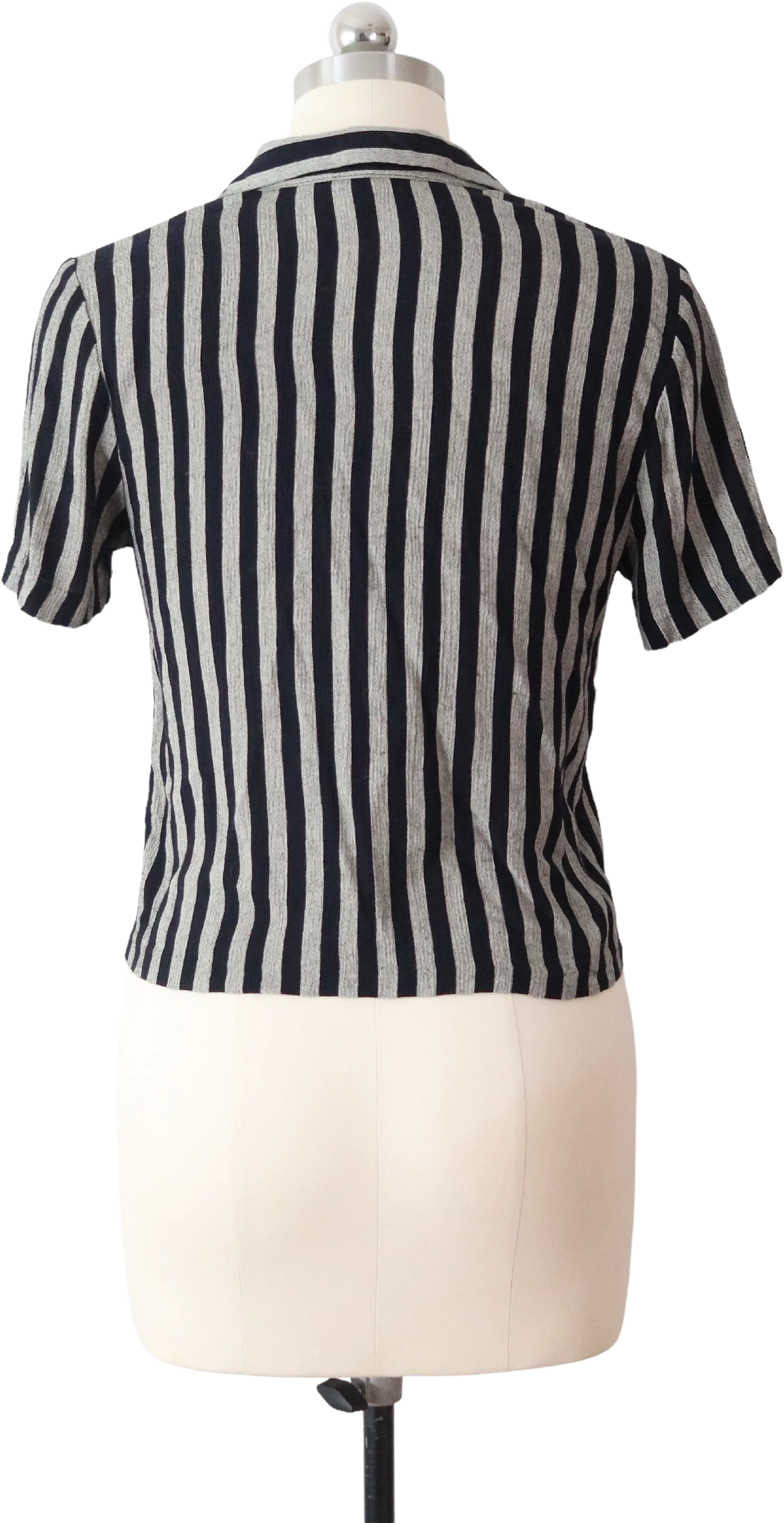 80s/90s Crinkle Striped Cropped Button Up Blouse Top Shirt By Petite Focus - Image 2