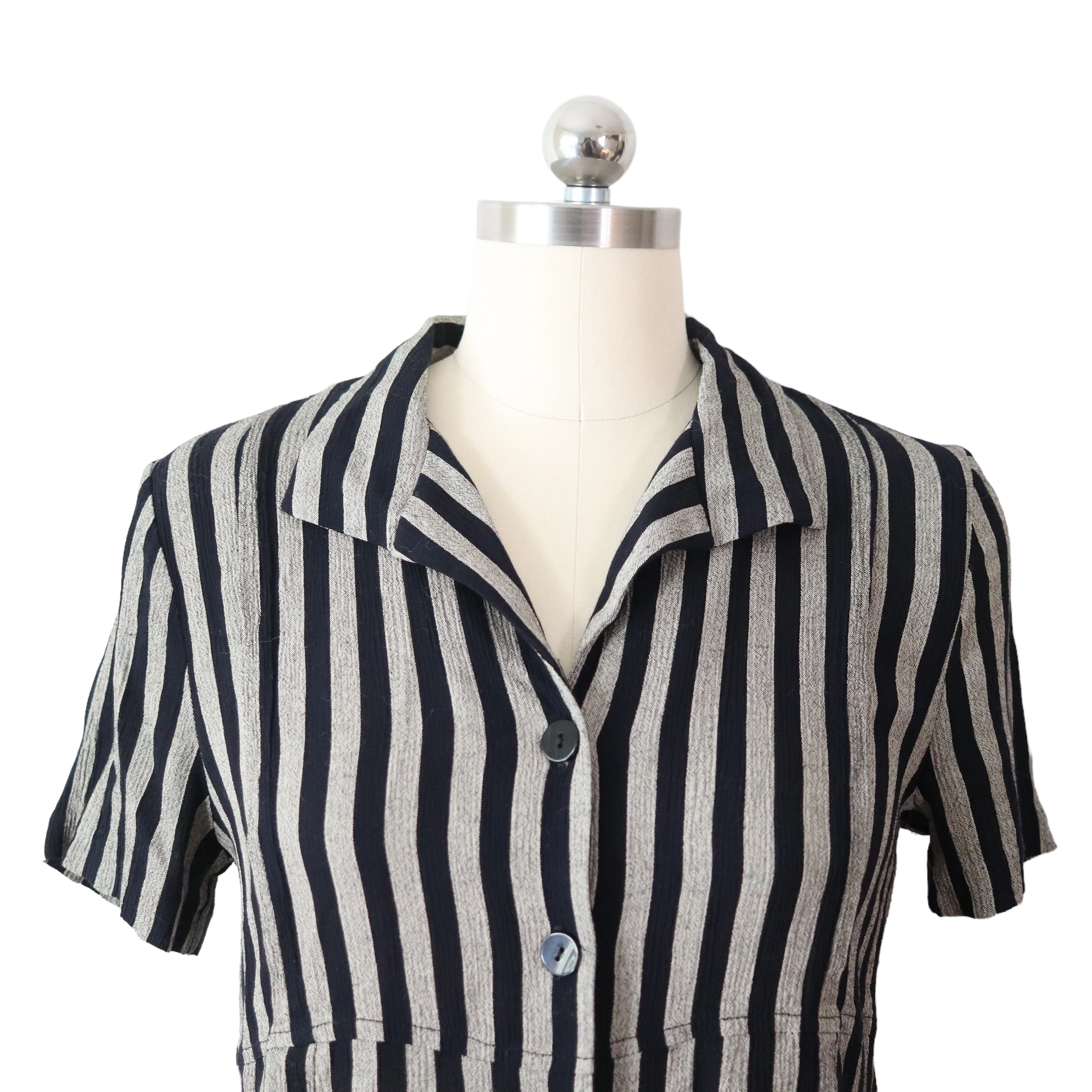80s/90s Crinkle Striped Cropped Button Up Blouse Top Shirt By Petite Focus - Image 3