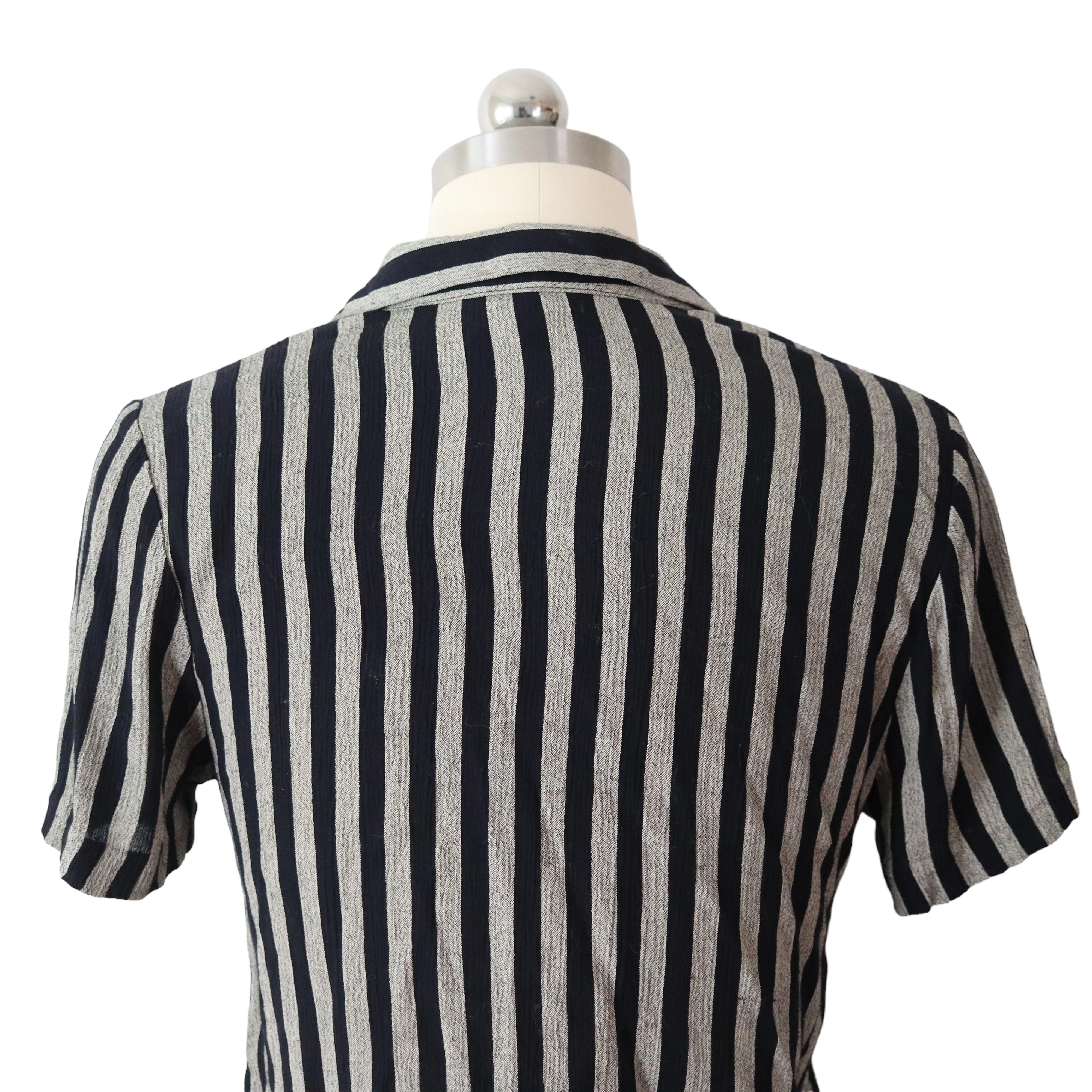 80s/90s Crinkle Striped Cropped Button Up Blouse Top Shirt By Petite Focus - Image 4