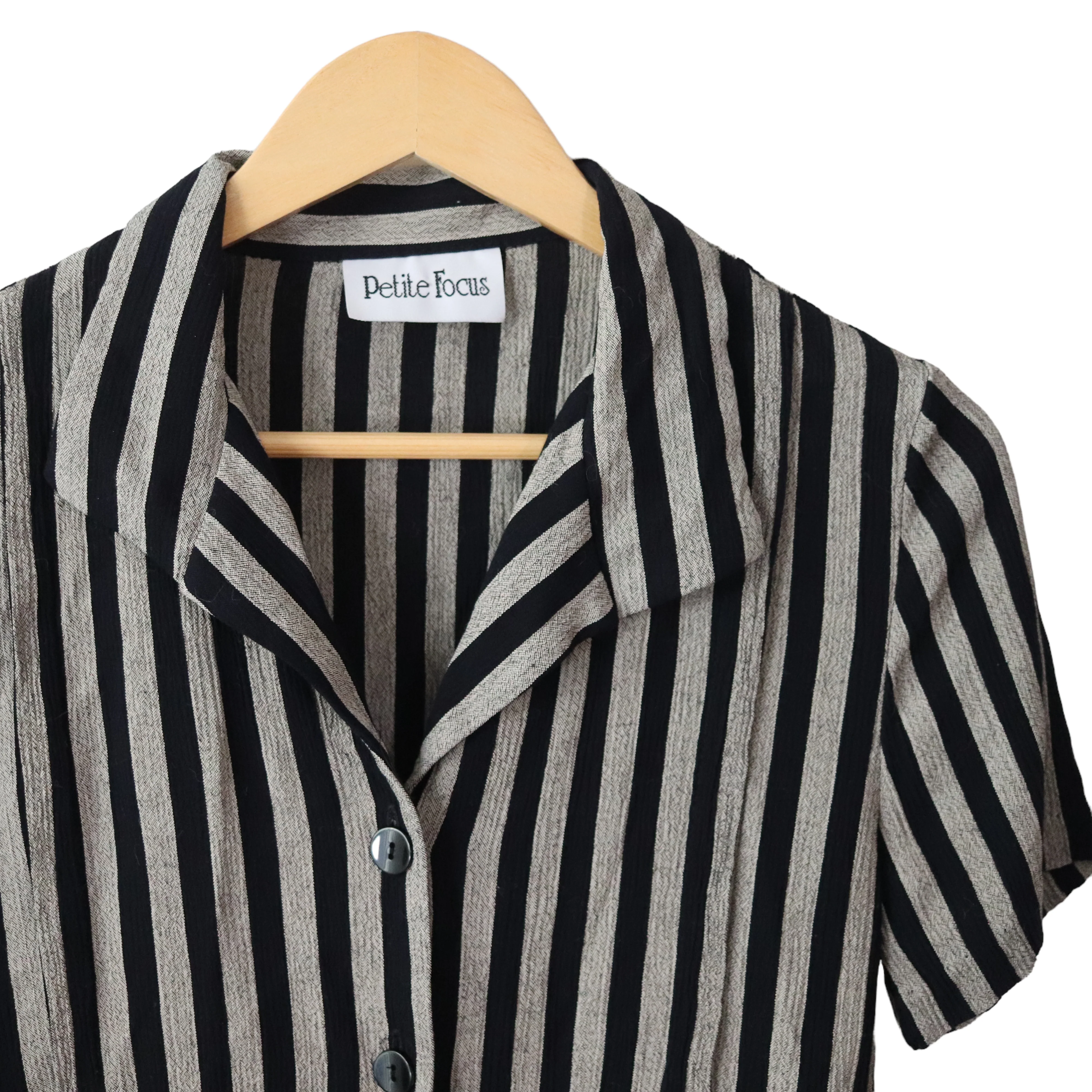 80s/90s Crinkle Striped Cropped Button Up Blouse Top Shirt By Petite Focus - Image 6
