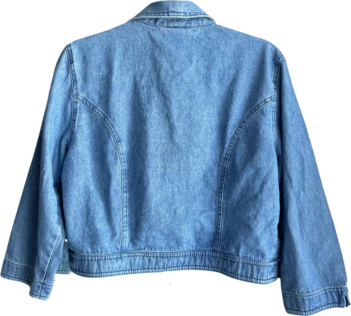 80s/90s Cropped Embroidered Floral Denim Cardigan - Image 2