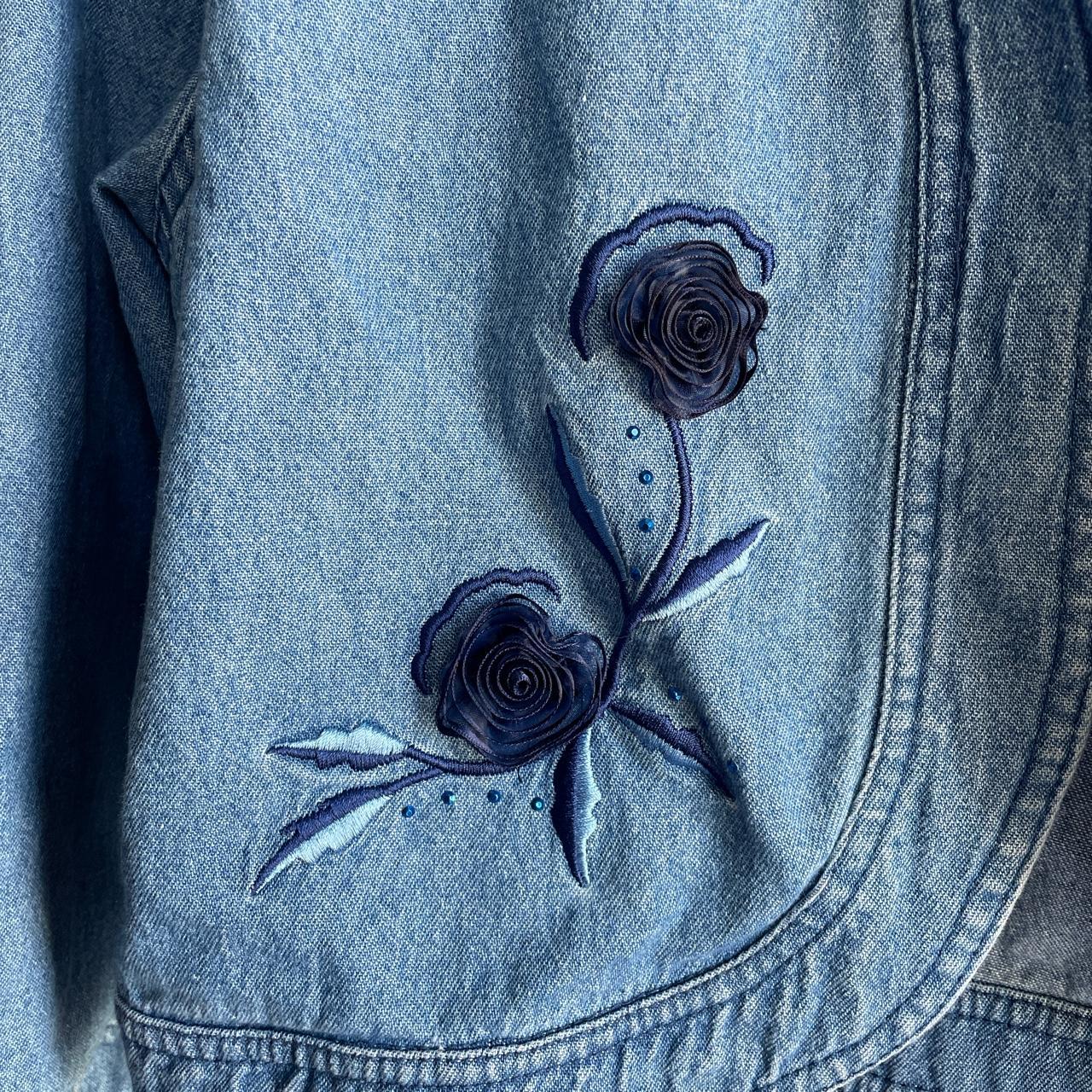 80s/90s Cropped Embroidered Floral Denim Cardigan - Image 3
