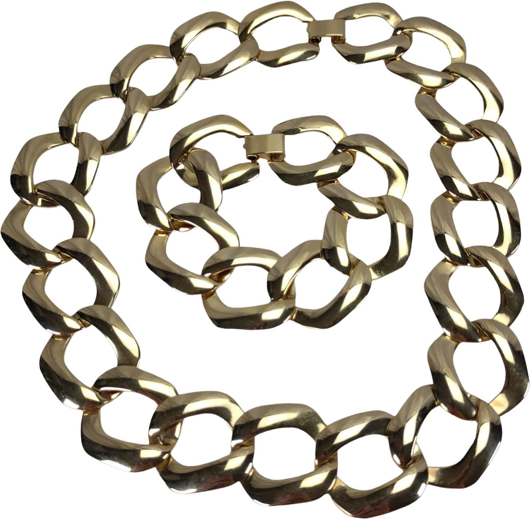 80s/90s Curb Link Chain Necklace Bracelet Gold Tone Chunky