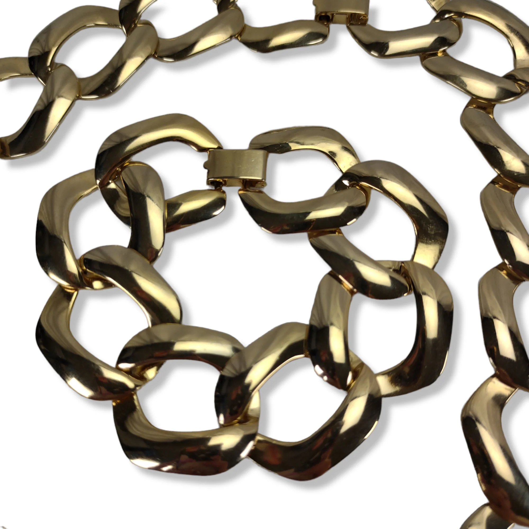 80s/90s Curb Link Chain Necklace Bracelet Gold Tone Chunky - Image 3