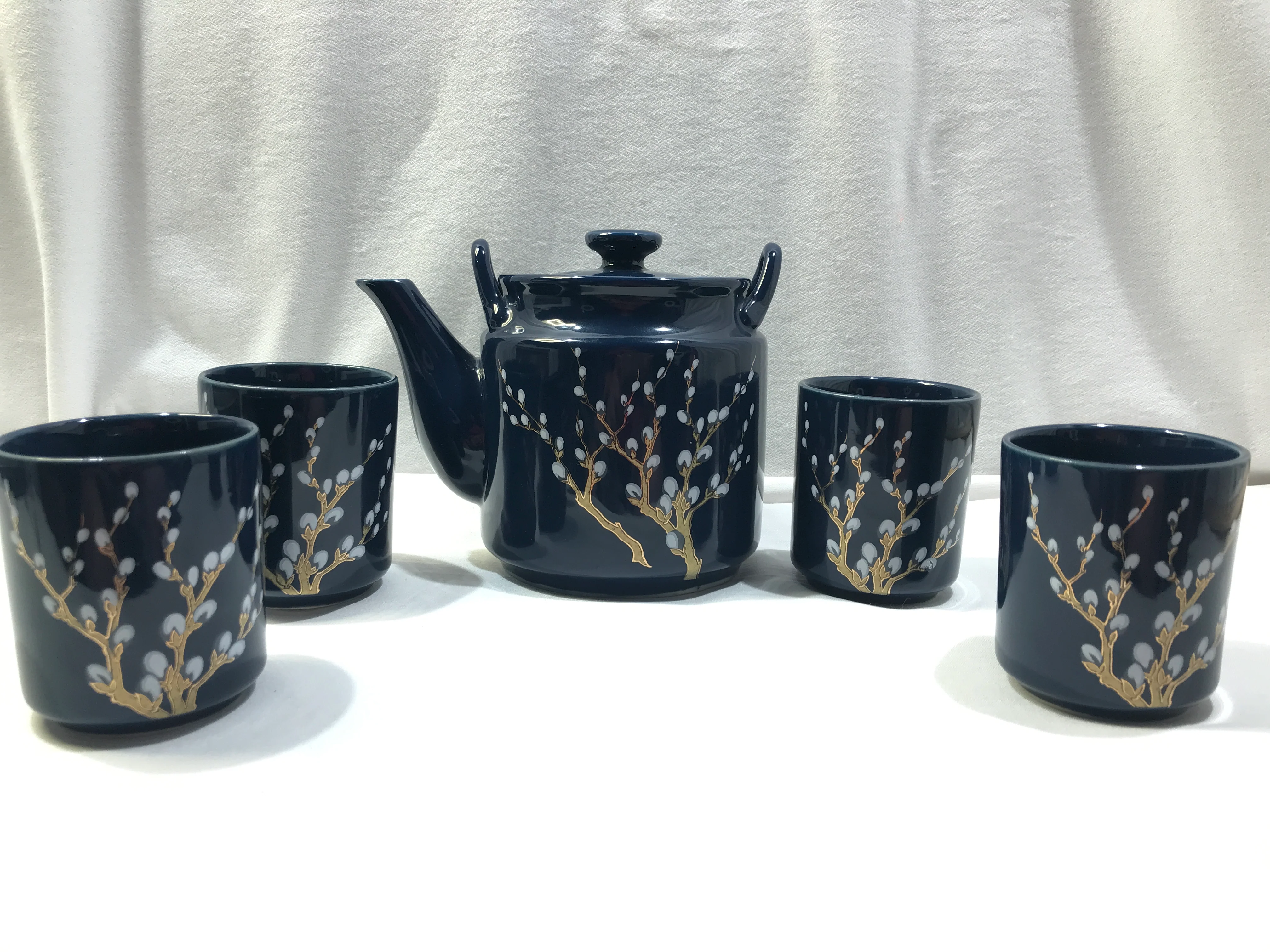 80s/90s Dark Blue Ceramic Tea Or Coffee Service For Four - Image 3