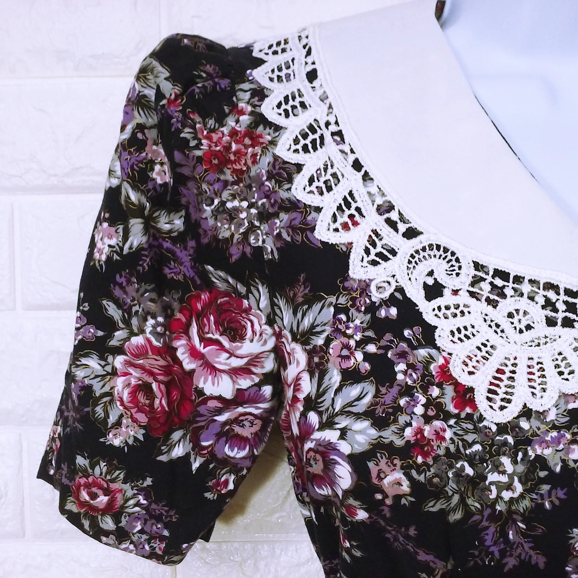 80s/90s Dark Floral Secretary Granny Lace Prairie Dress By Brandywine Creek Made In Philippines - Image 5