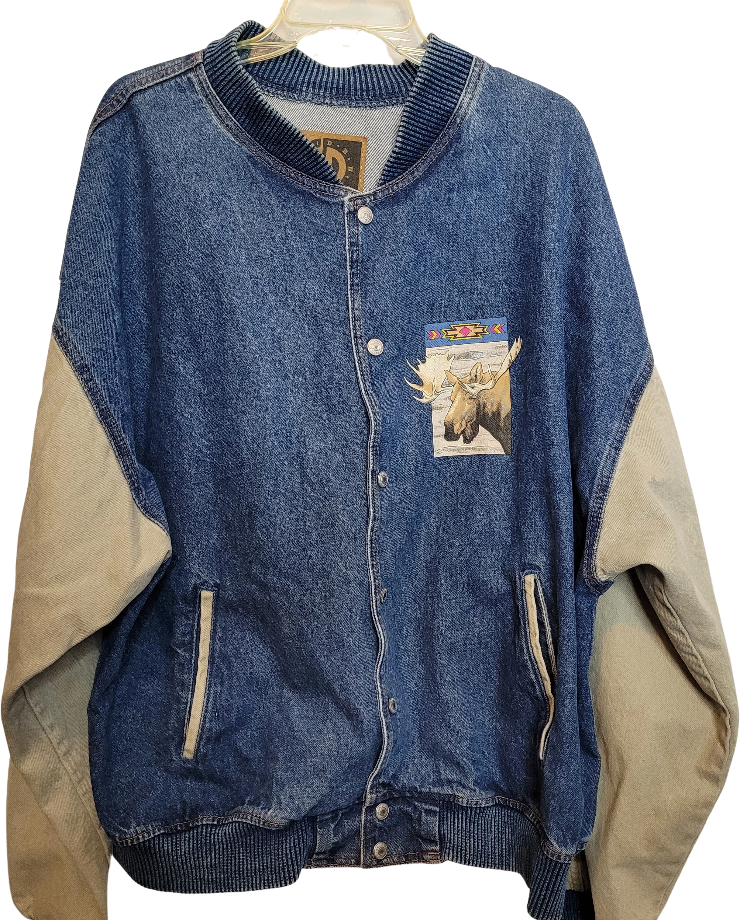 80s/90s Denim Bomber Jacket Moose 90s Retro Xxl Cotton By International Denim