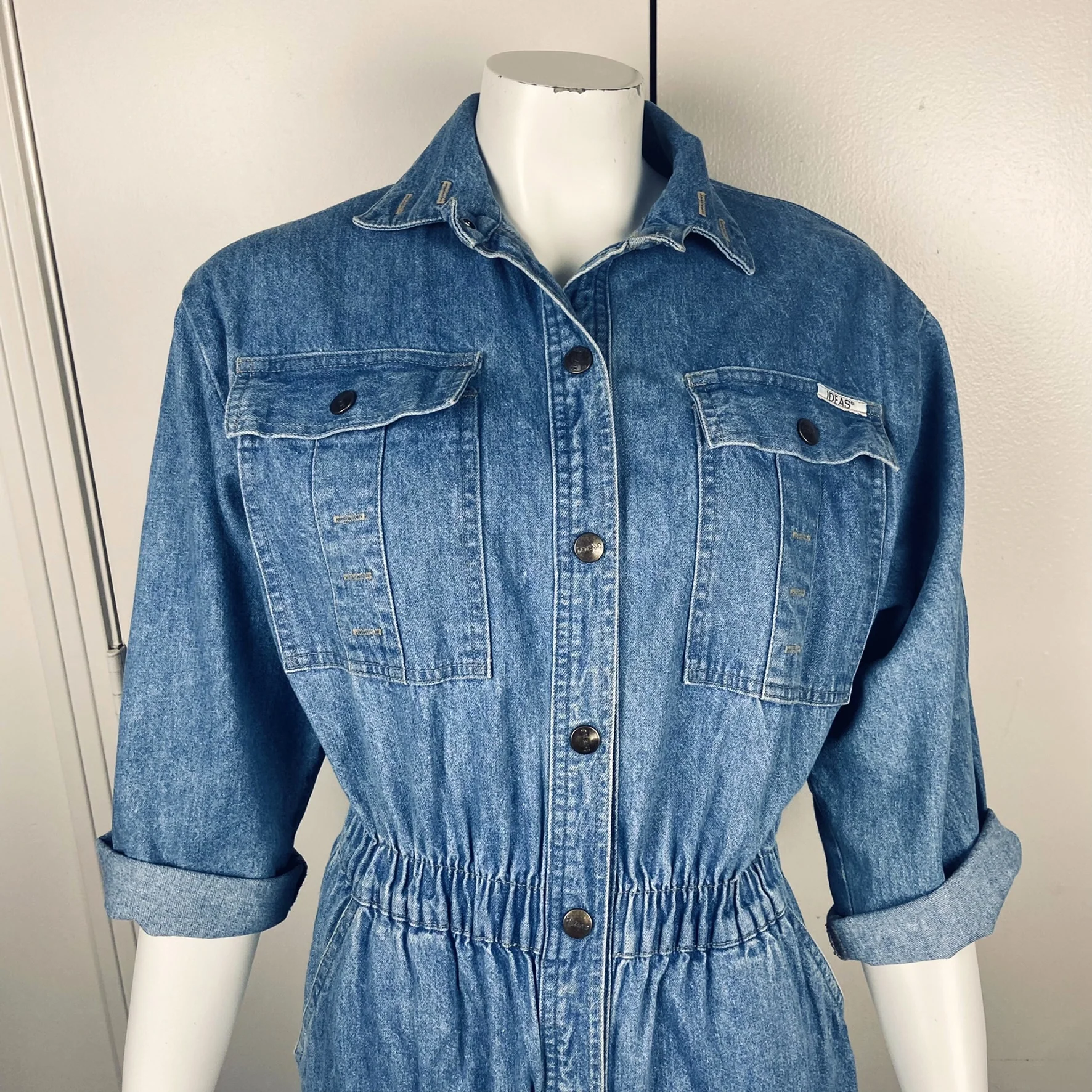 80s/90s Denim Jean Jumpsuit Coveralls M Flight Suit By Ideas - Image 3