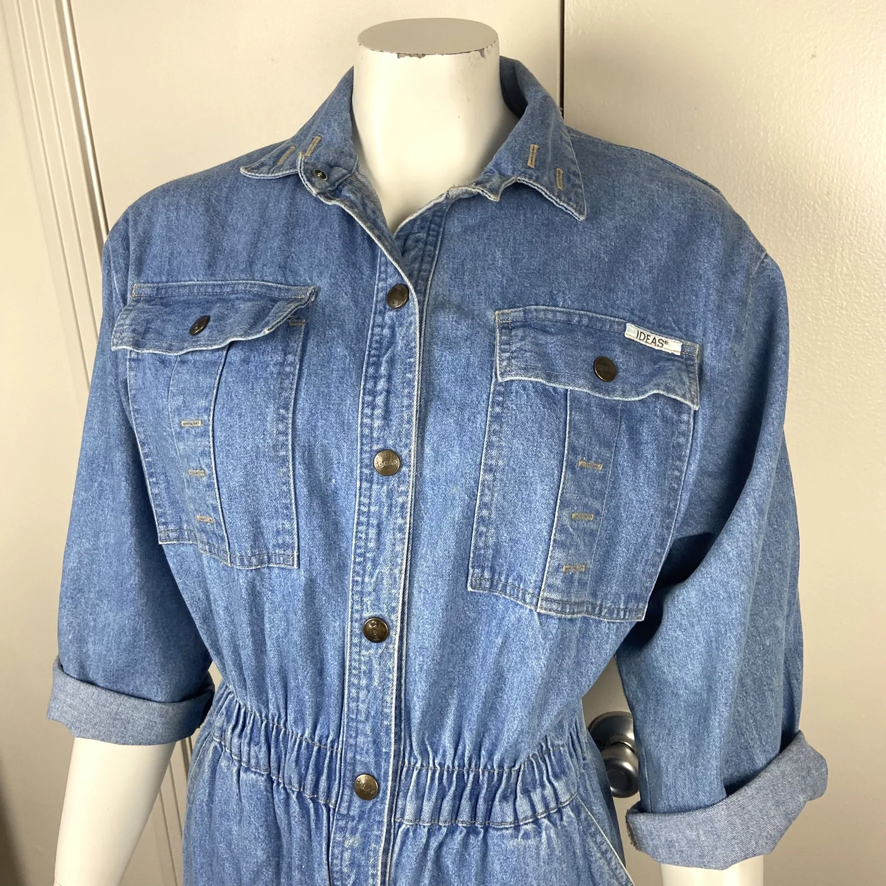 80s/90s Denim Jean Jumpsuit Coveralls M Flight Suit By Ideas - Image 4