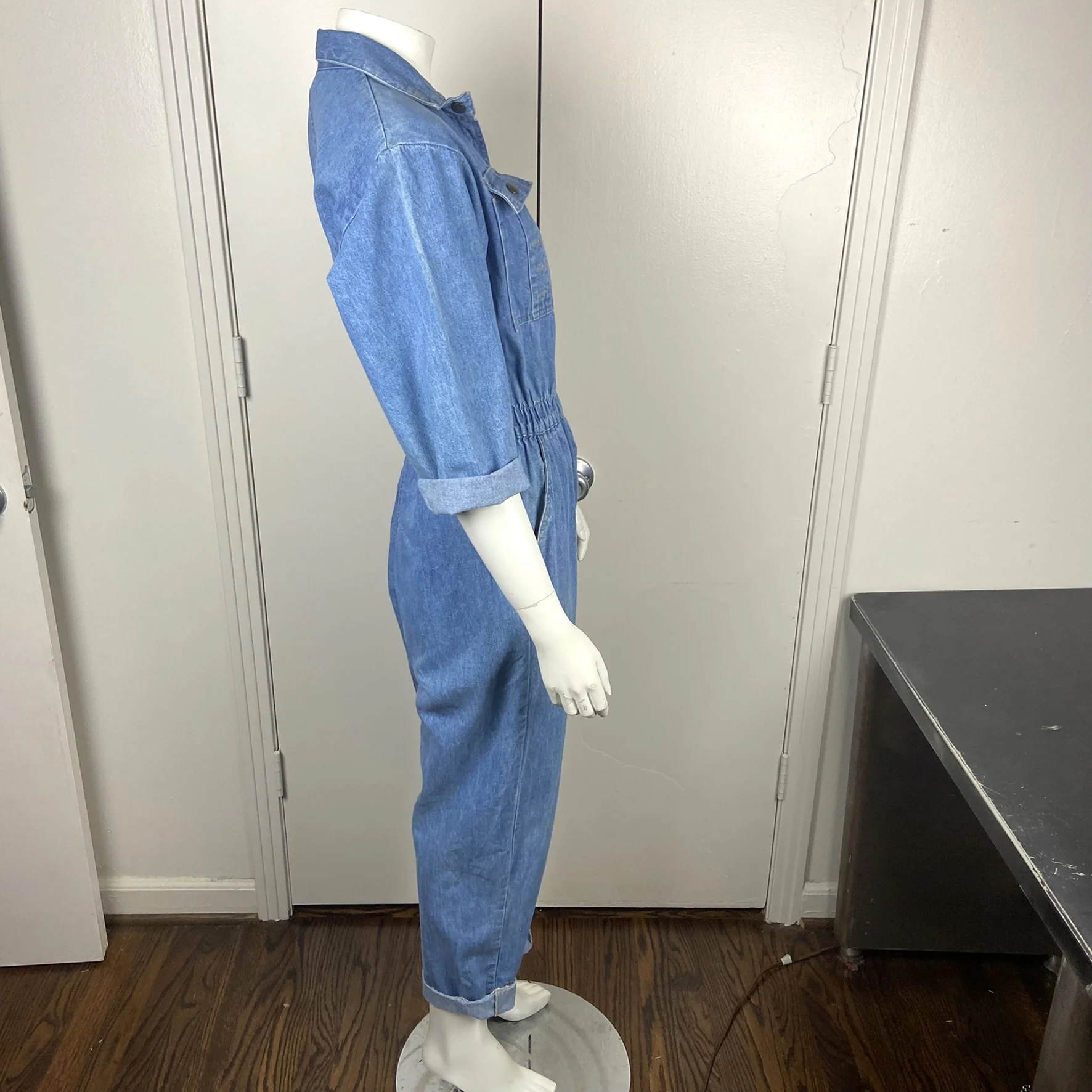 80s/90s Denim Jean Jumpsuit Coveralls M Flight Suit By Ideas - Image 7