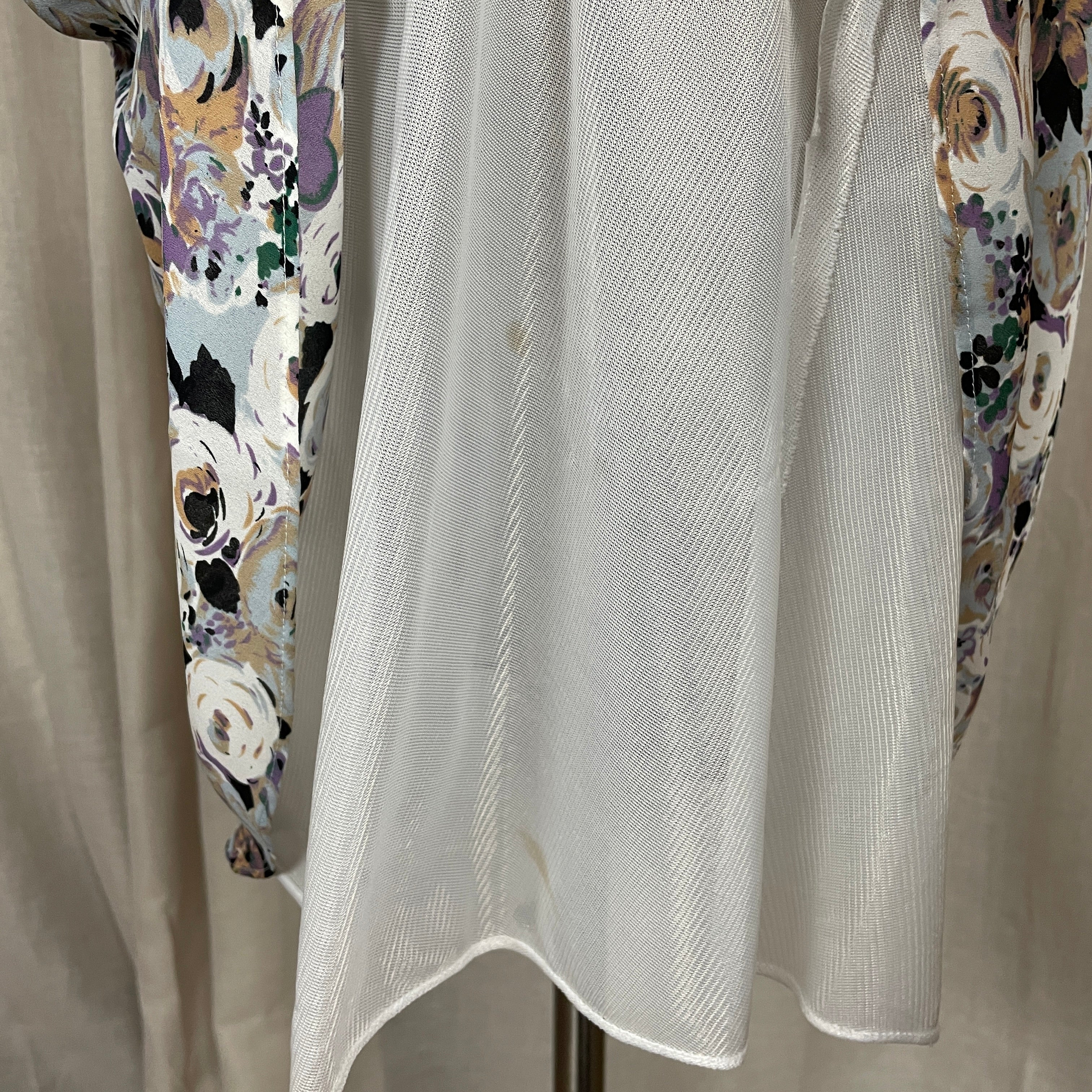 80s/90s Dress Medium Gray White Floral Long Sleeve Ruffle By Liz Roberts - Image 6