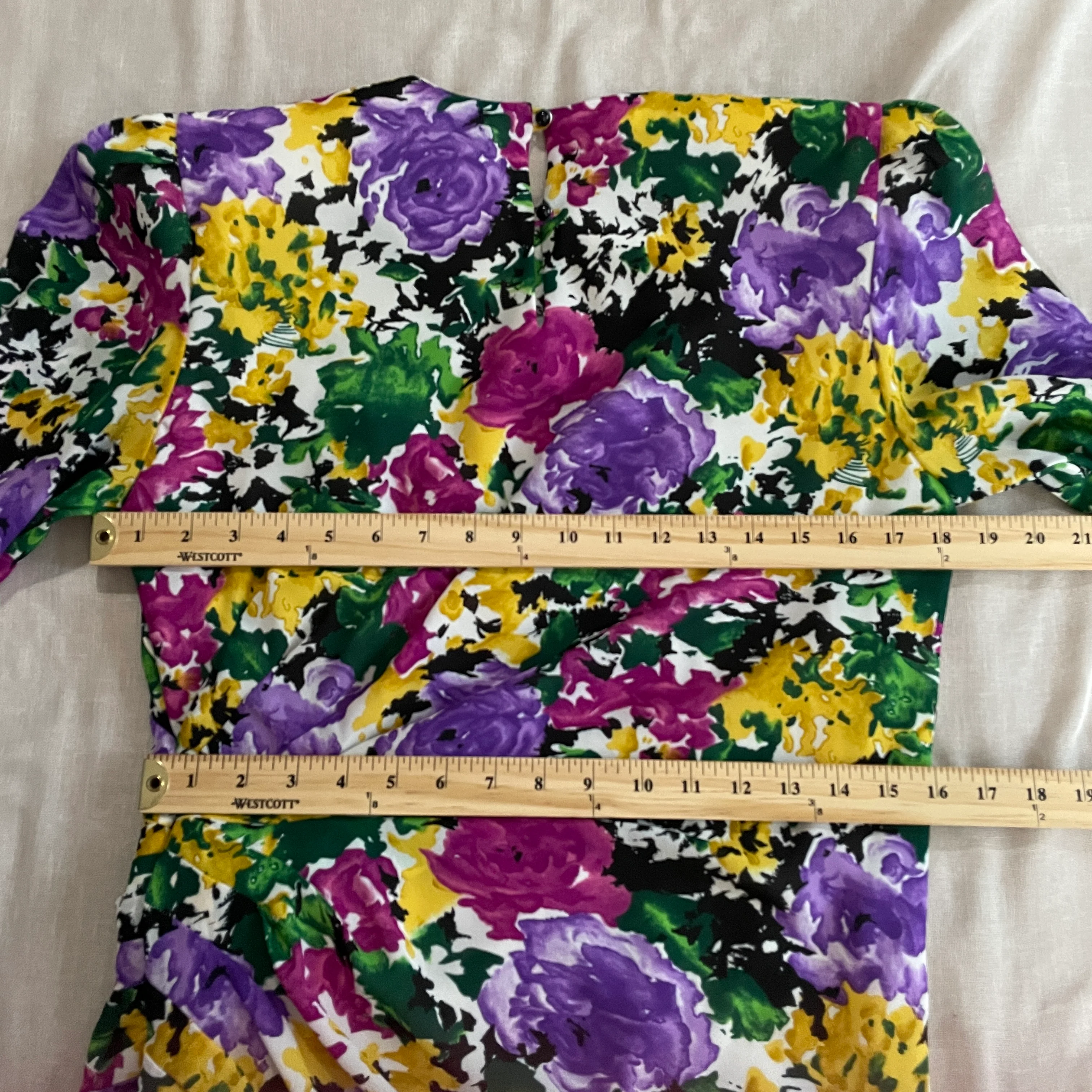 80s/90s Dress Size 8 Green Purple Floral Midi Tiered By Liz Roberts - Image 15