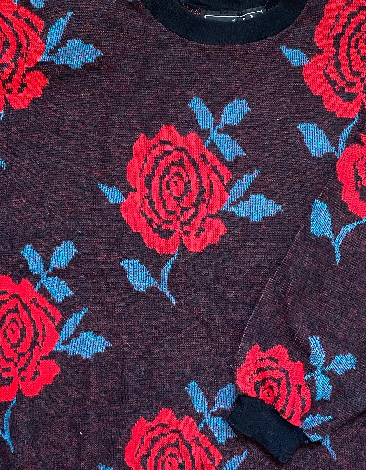 80s/90s Drop Sleeve Sweater Covered In Roses By Westside - Image 3