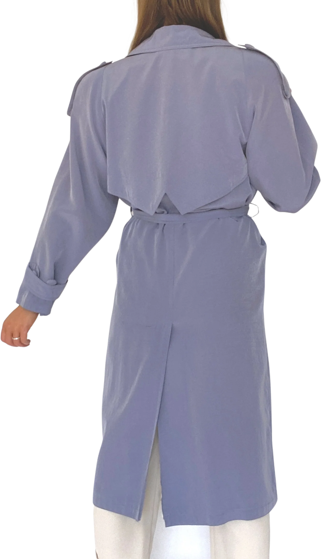 80s/90s Dusty Blue Trench Coat - Image 2