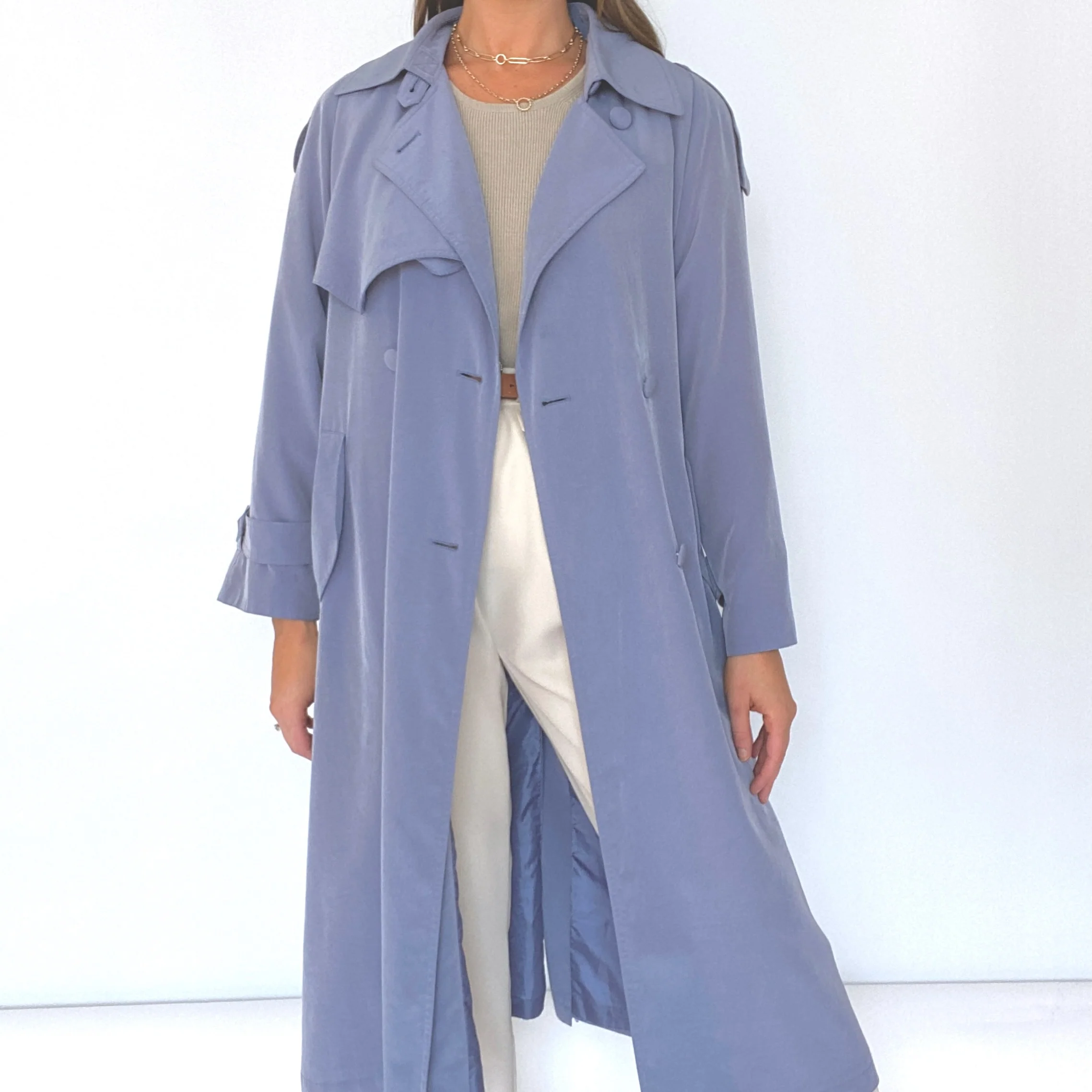 80s/90s Dusty Blue Trench Coat - Image 7