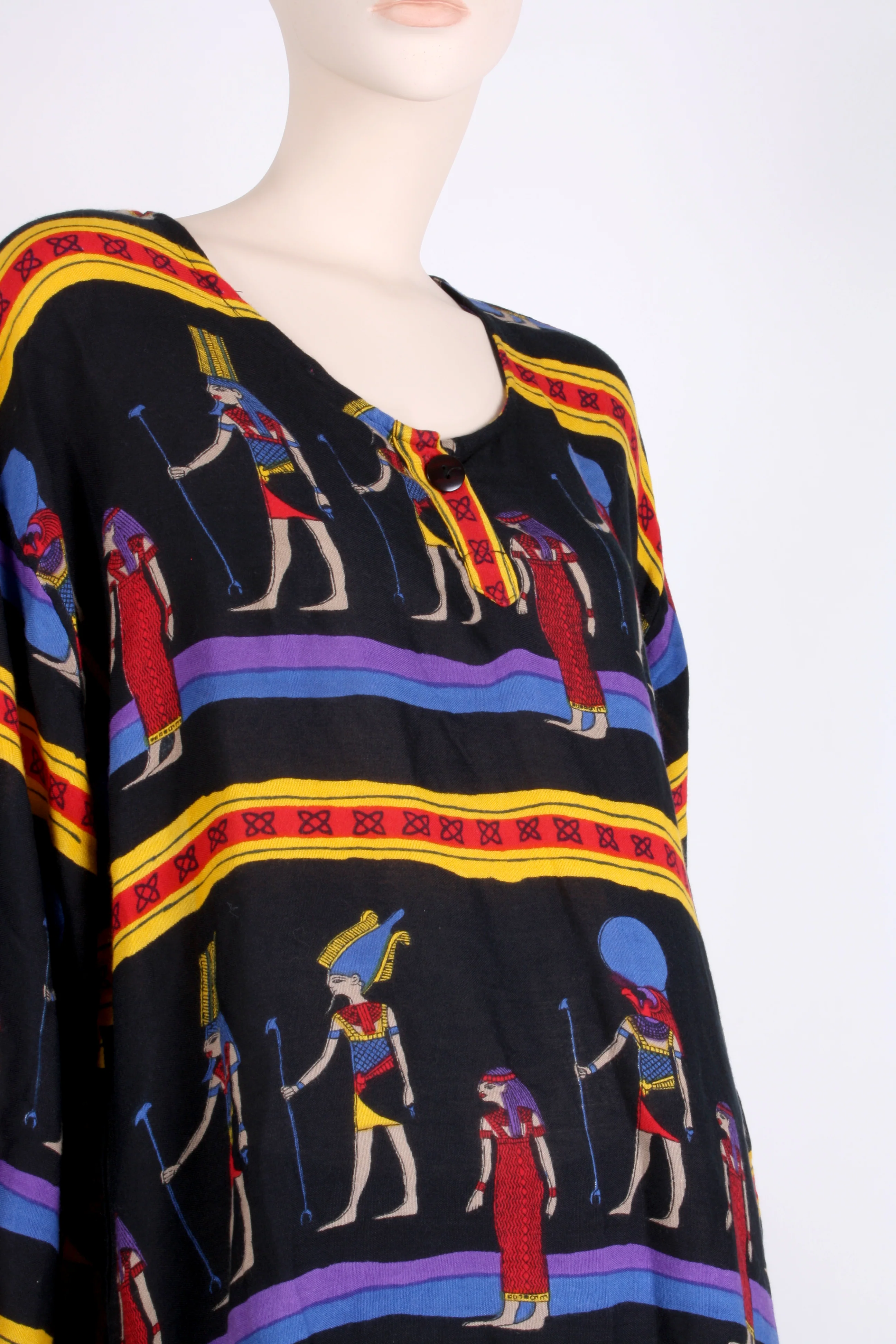 80s/90s Egyptian Figural Long Shirt Soft Fringe Mini Dress - Image 4