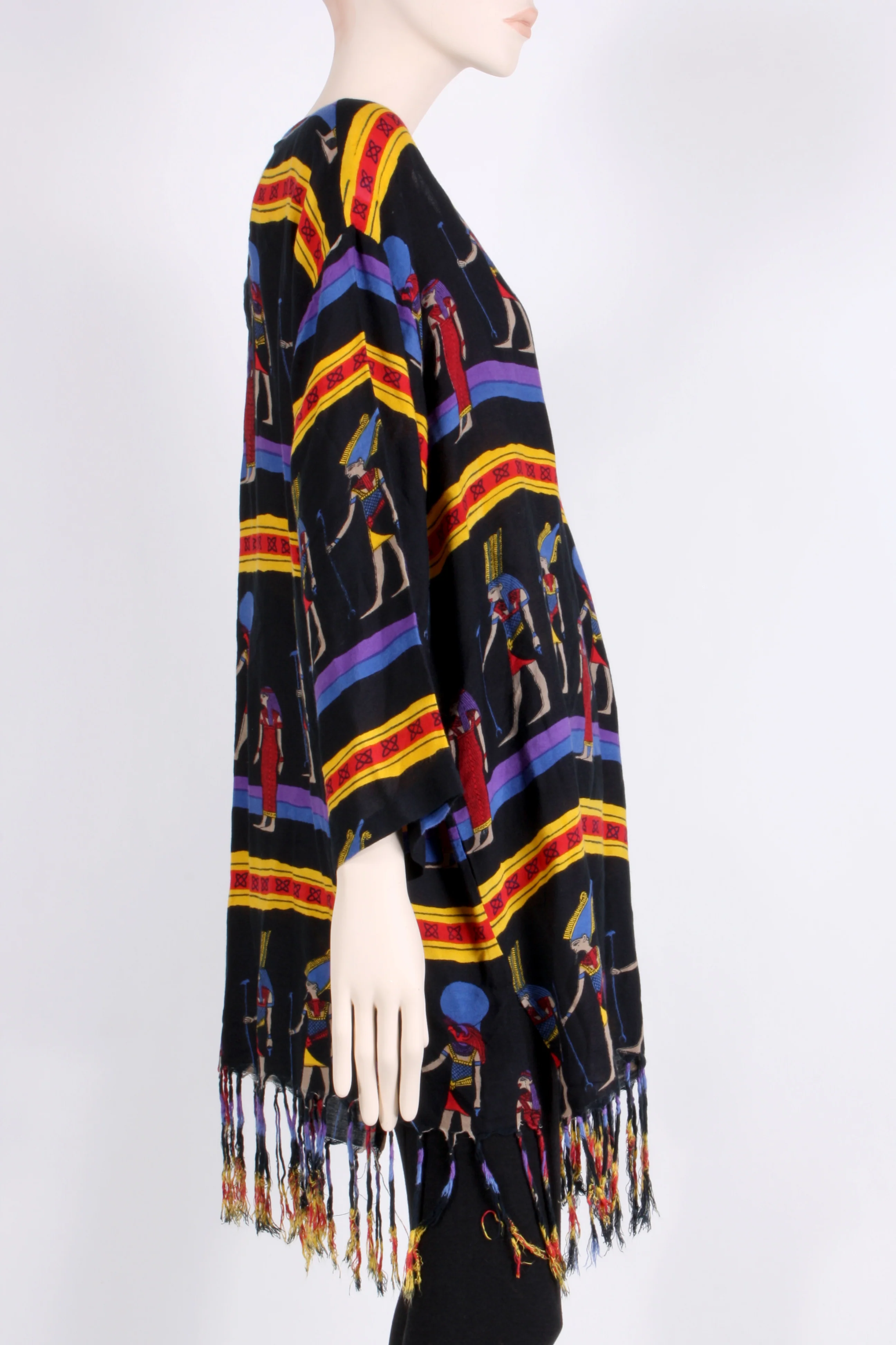 80s/90s Egyptian Figural Long Shirt Soft Fringe Mini Dress - Image 5