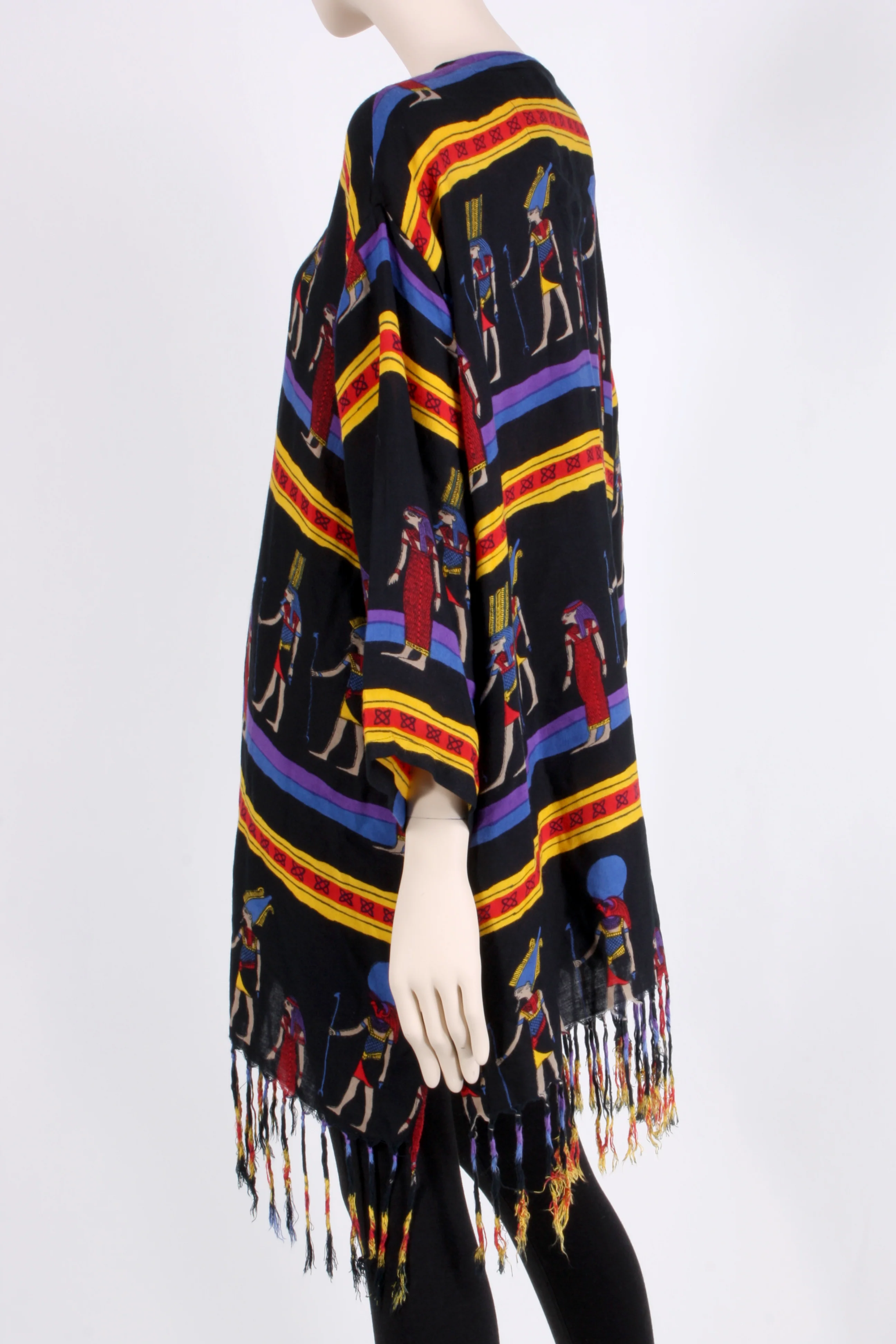 80s/90s Egyptian Figural Long Shirt Soft Fringe Mini Dress - Image 7