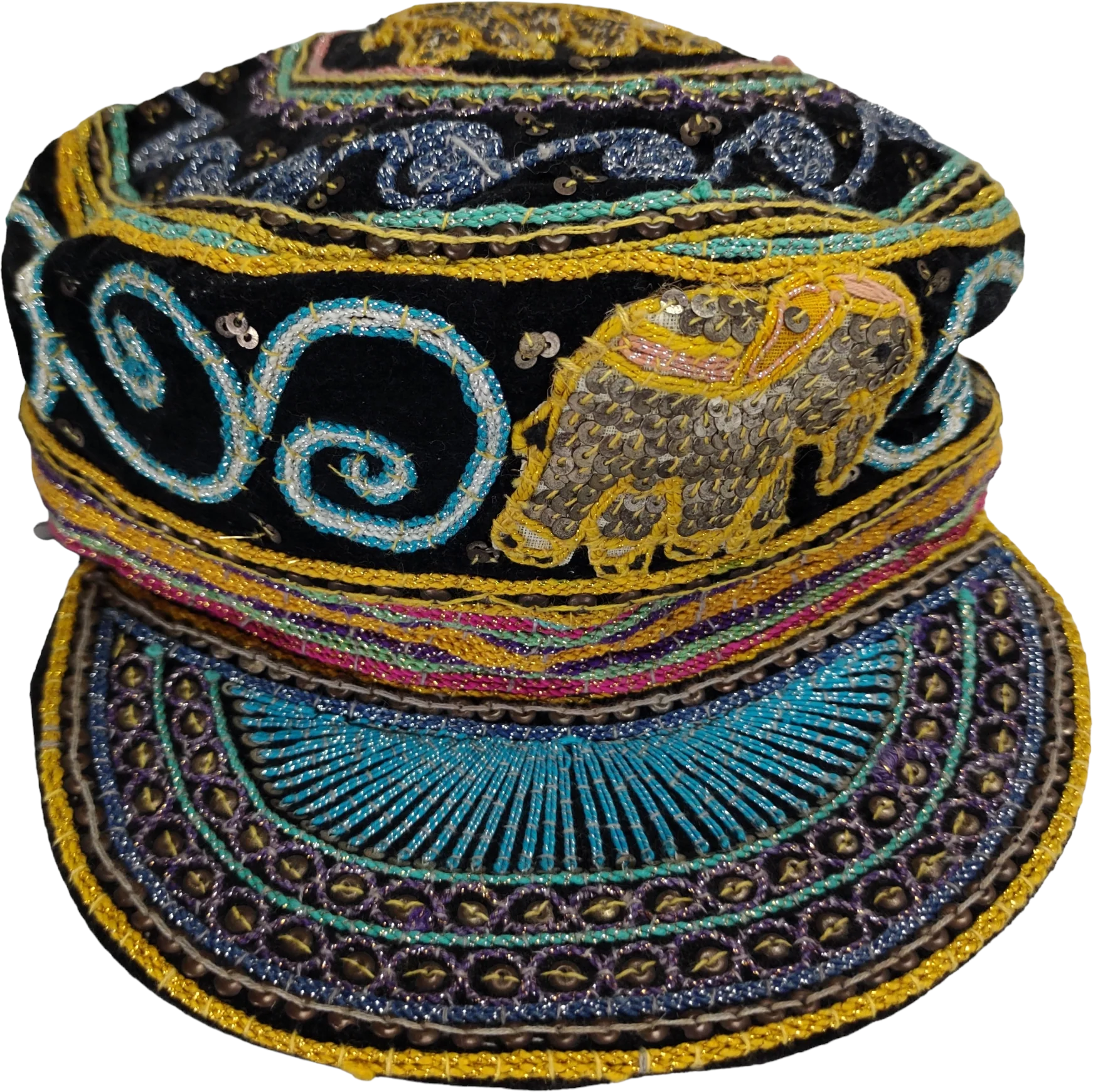 80s/90s Embellished Velvet Kalaga Style Elephant Hat By Rico International