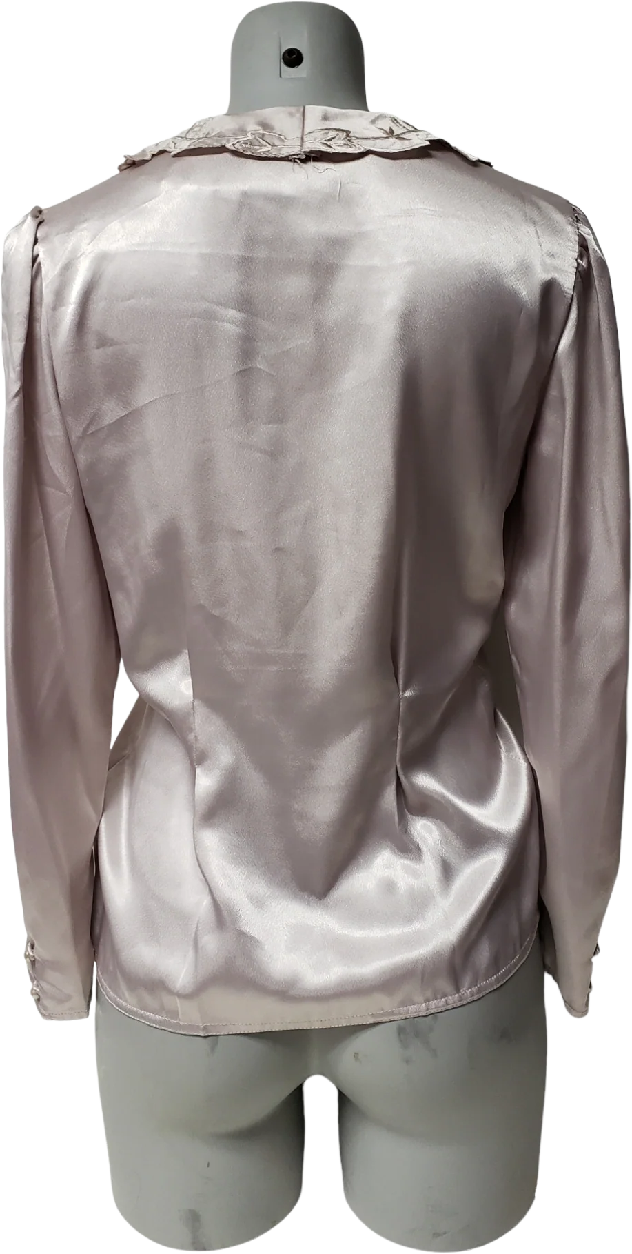 80s/90s Embroidered Collar Long Sleeve Satin Blouse By Nilani - Image 2