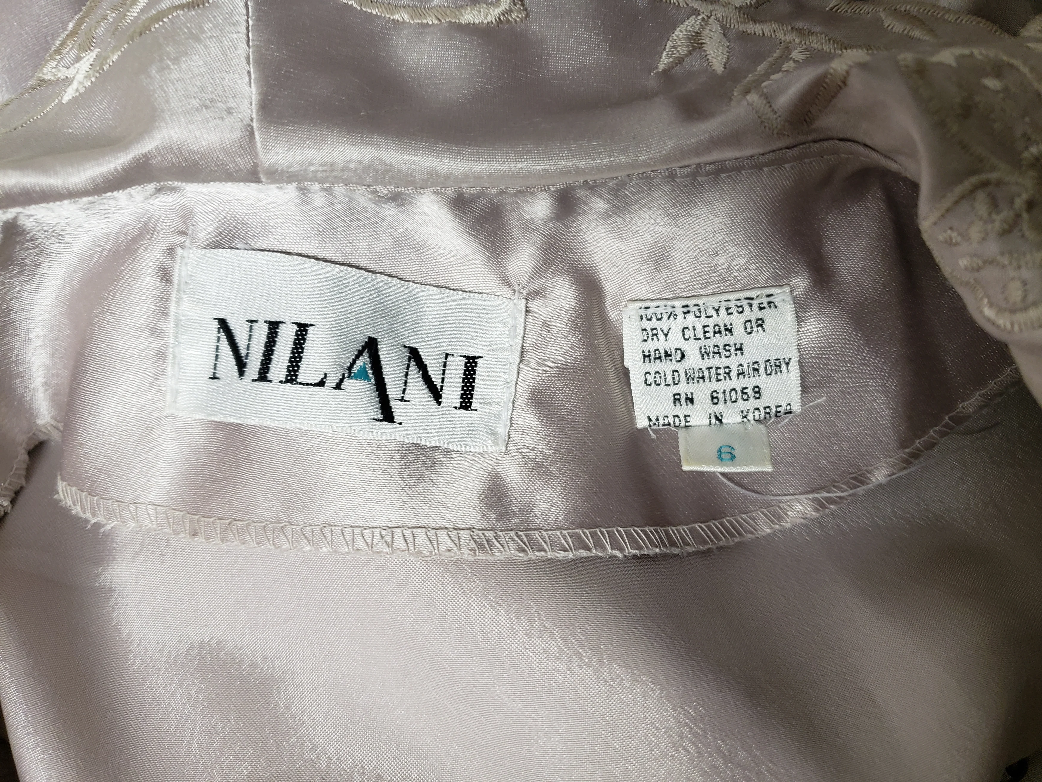 80s/90s Embroidered Collar Long Sleeve Satin Blouse By Nilani - Image 6