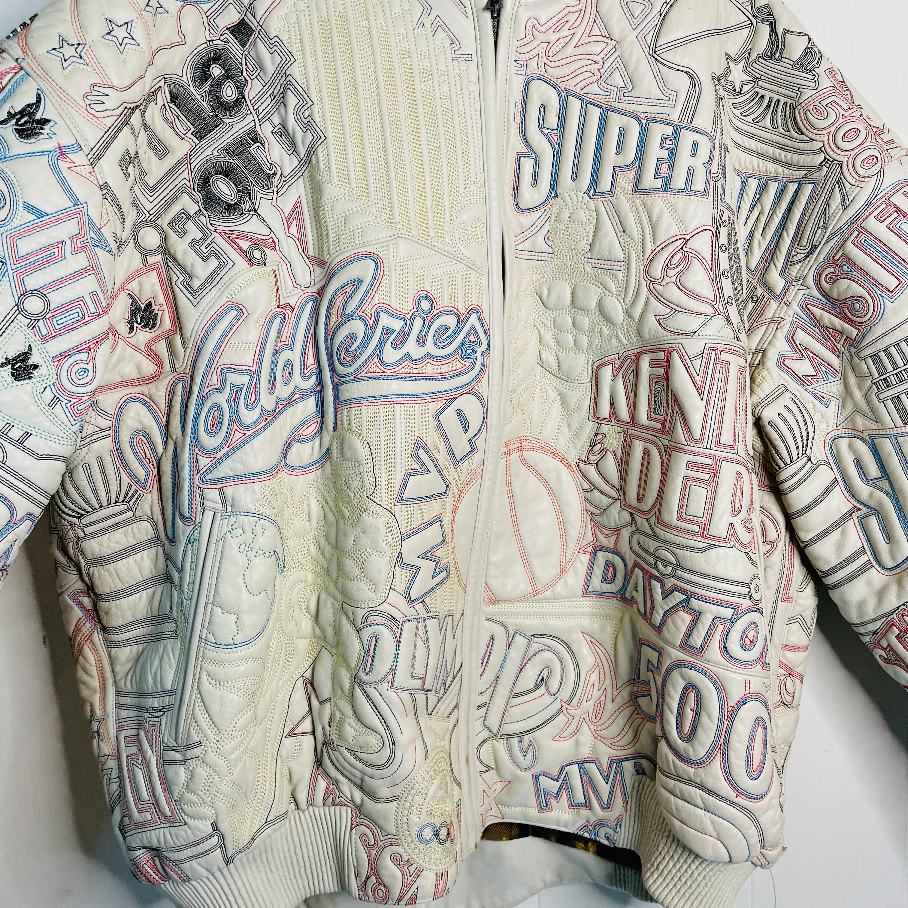 90s/00s Embroidered Leather Bomber Jacket By Al Wissam - Image 6
