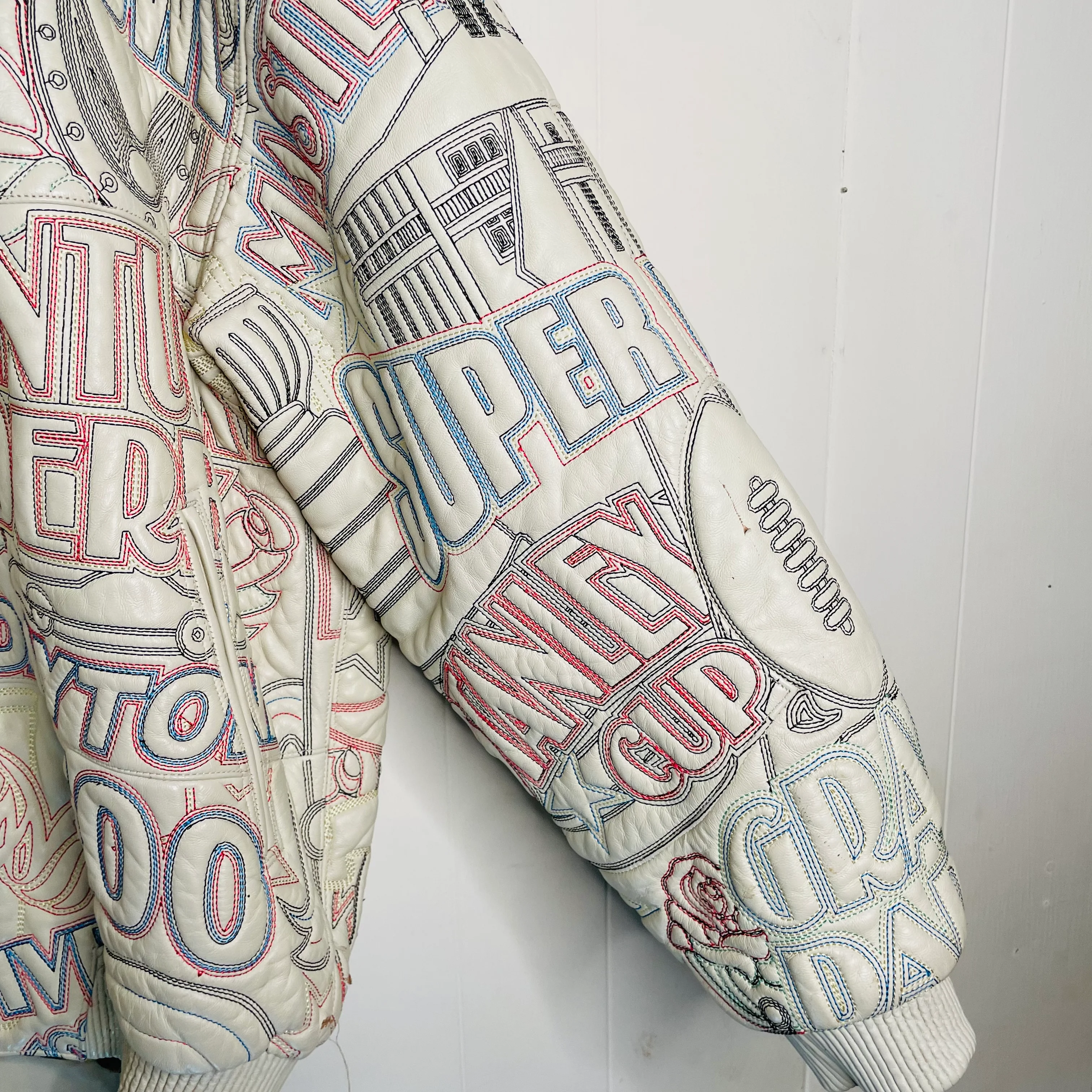 90s/00s Embroidered Leather Bomber Jacket By Al Wissam - Image 8
