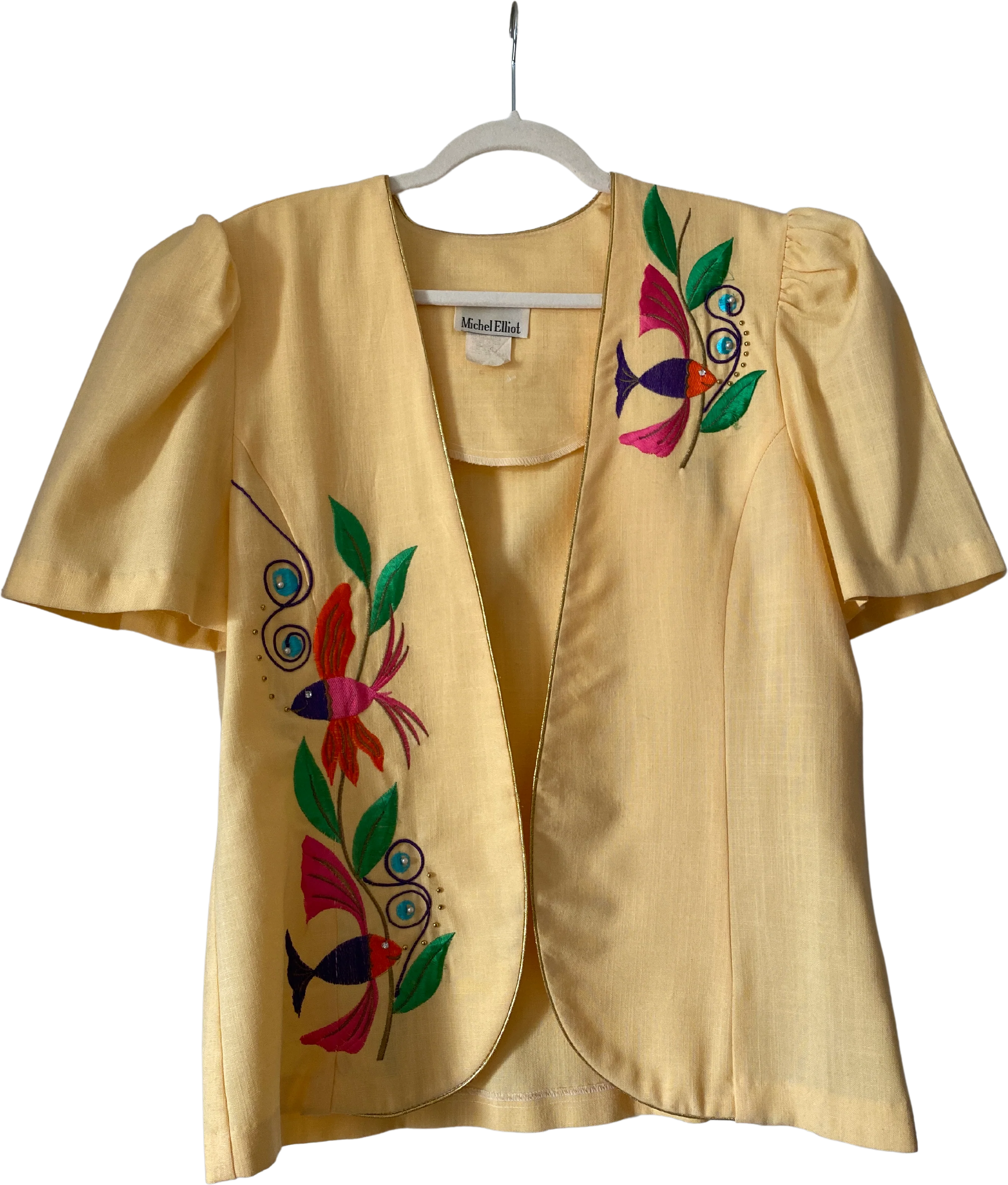 80s/90s Embroidery Beading And Rhinestone Fish Blazer By Michel Elliot