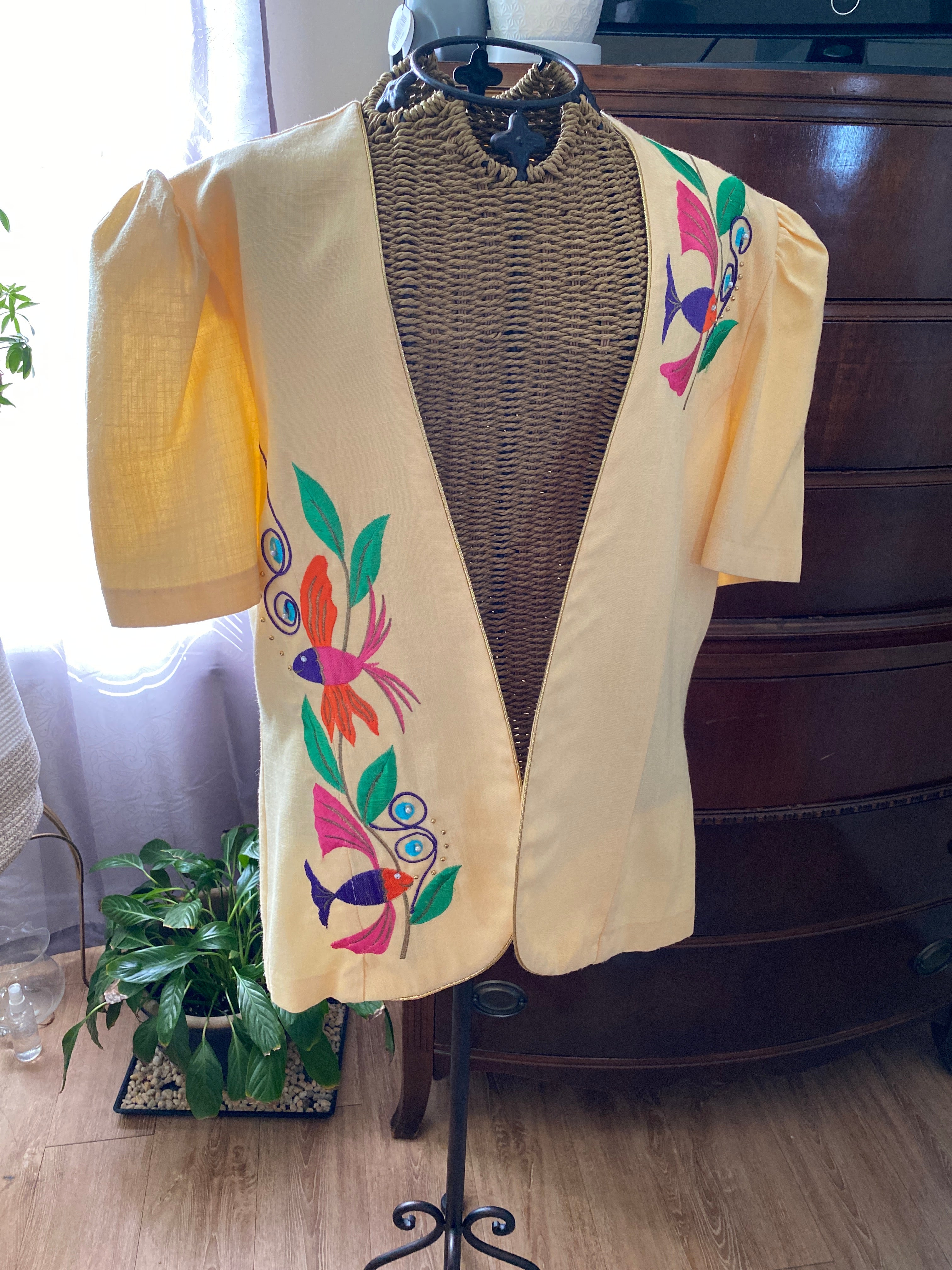 80s/90s Embroidery Beading And Rhinestone Fish Blazer By Michel Elliot - Image 4