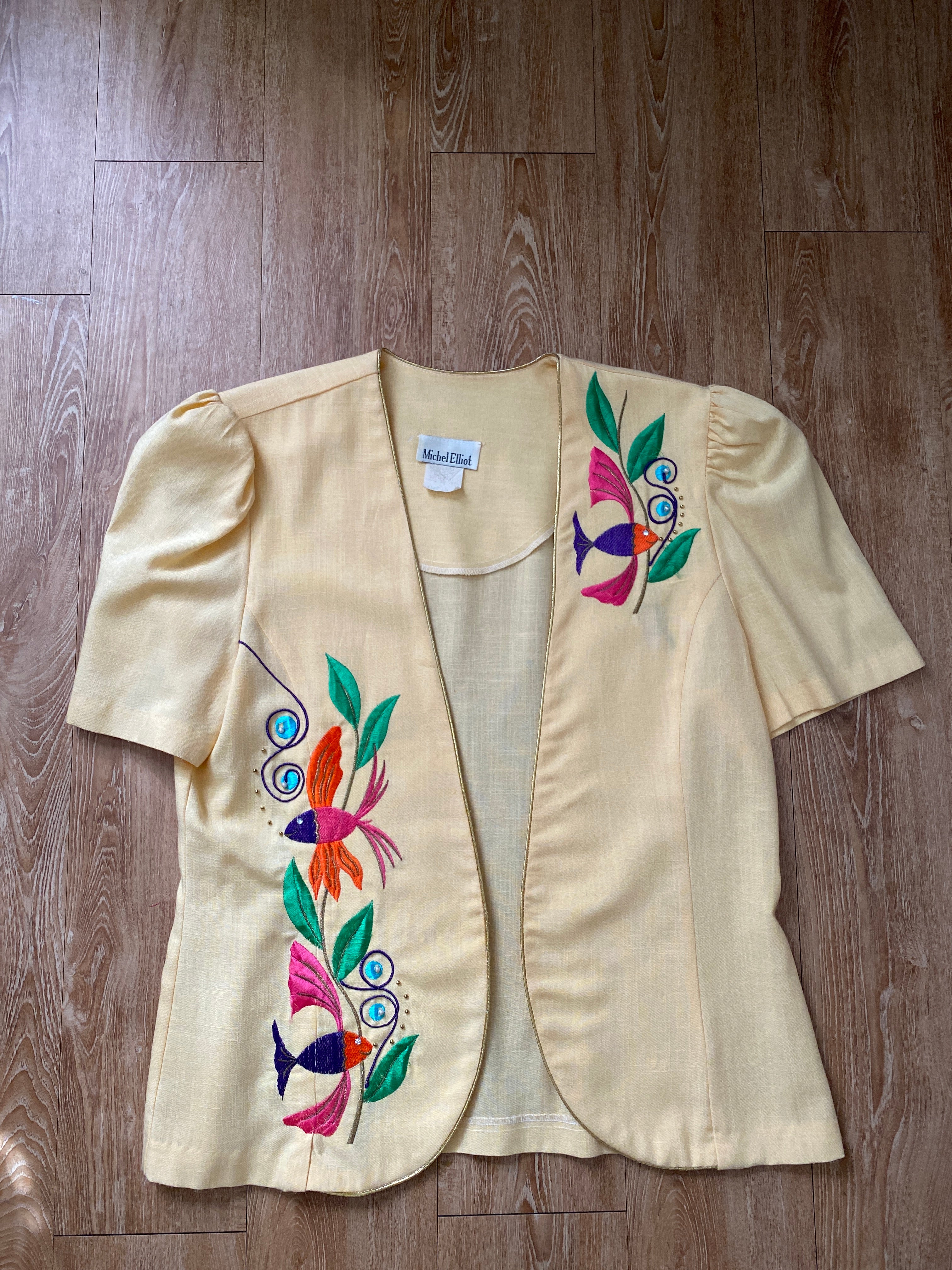 80s/90s Embroidery Beading And Rhinestone Fish Blazer By Michel Elliot - Image 5