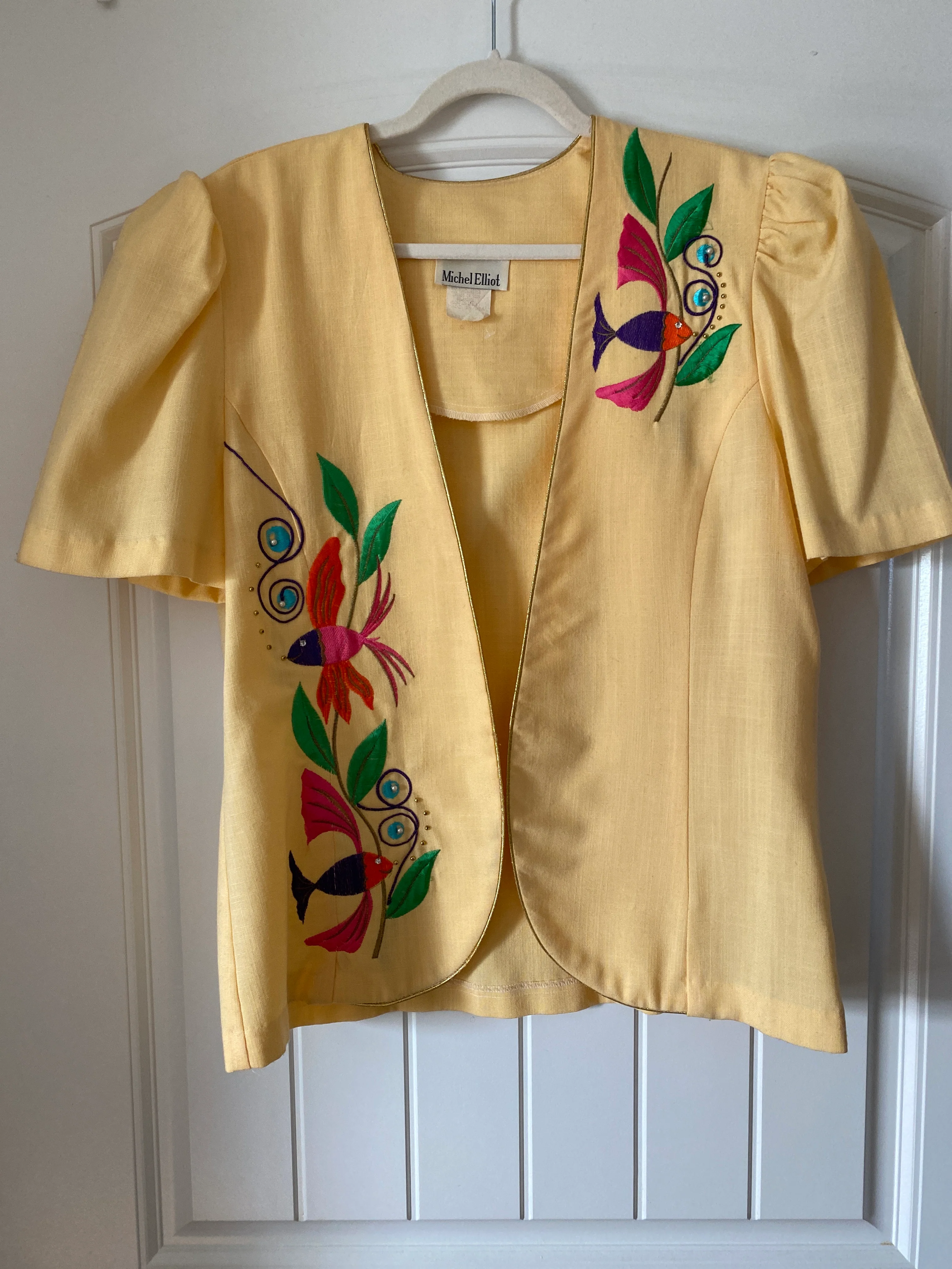 80s/90s Embroidery Beading And Rhinestone Fish Blazer By Michel Elliot - Image 7