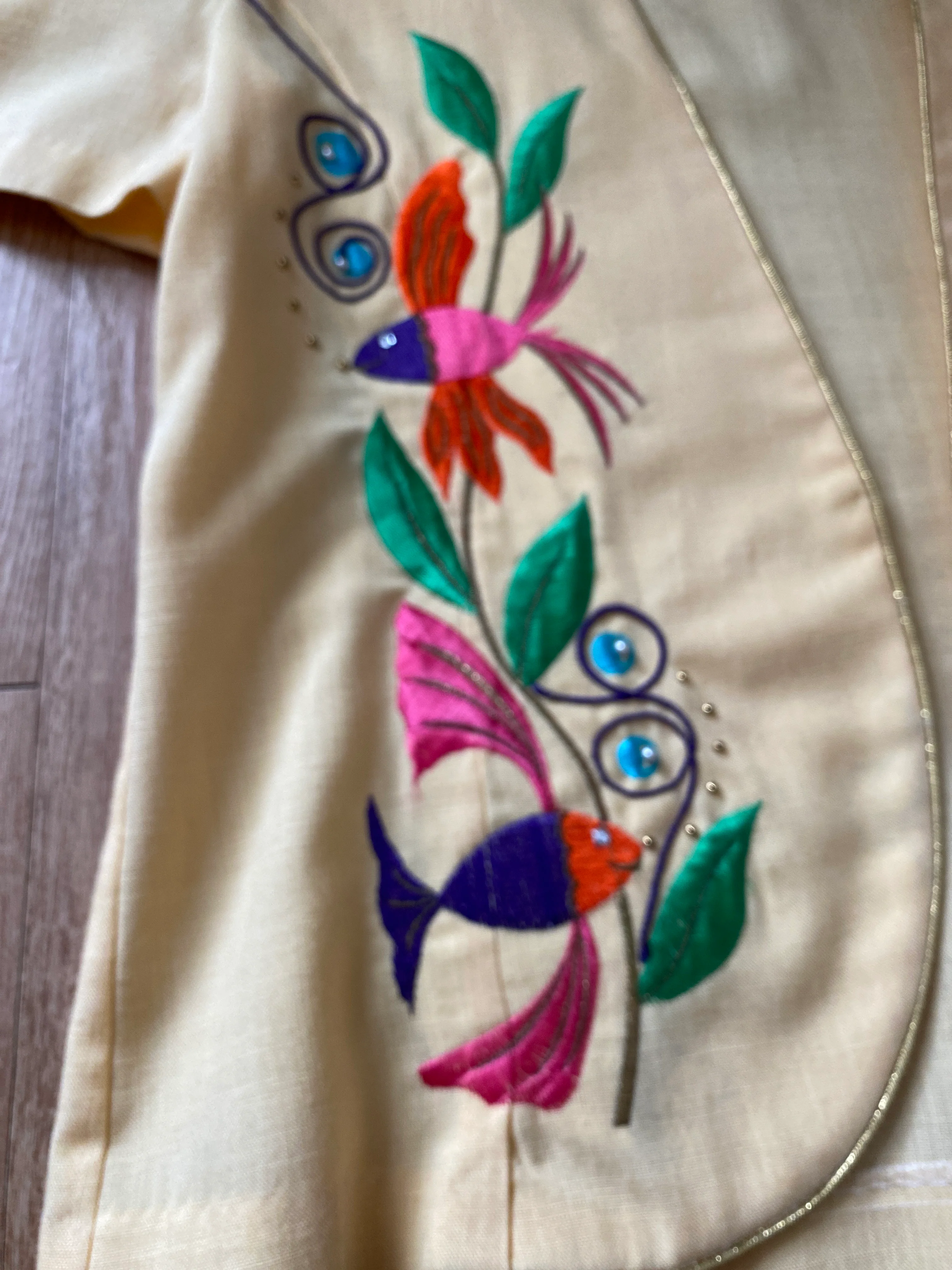 80s/90s Embroidery Beading And Rhinestone Fish Blazer By Michel Elliot - Image 9