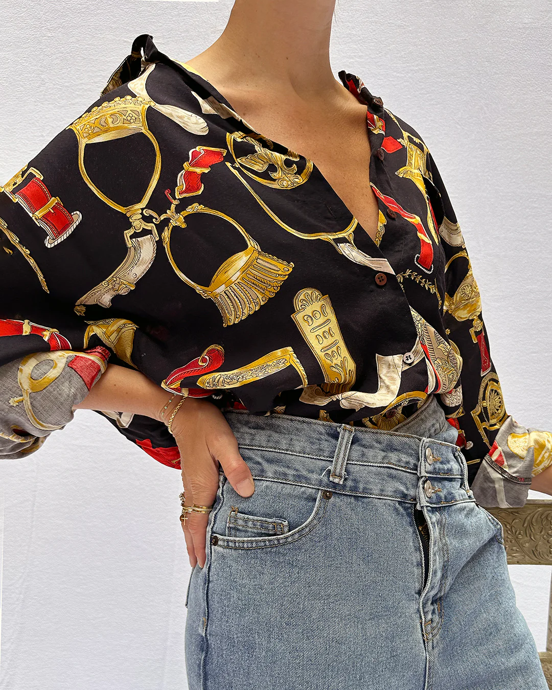 80s/90s Equestrian Print Button Up Shirt À La Gucci Xs-xl - Image 3