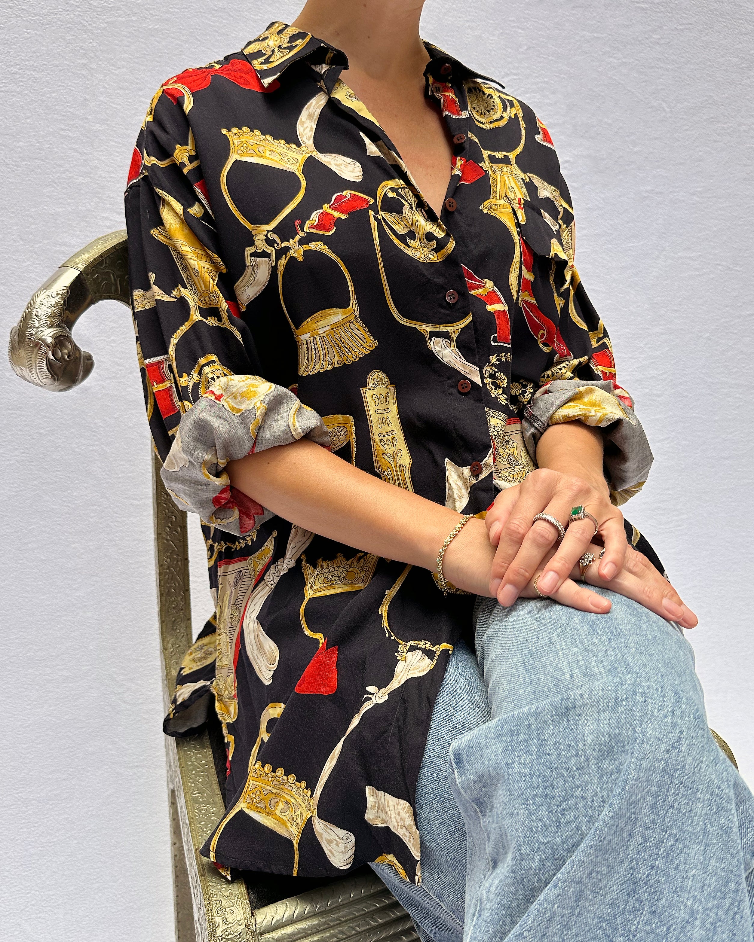 80s/90s Equestrian Print Button Up Shirt À La Gucci Xs-xl - Image 4