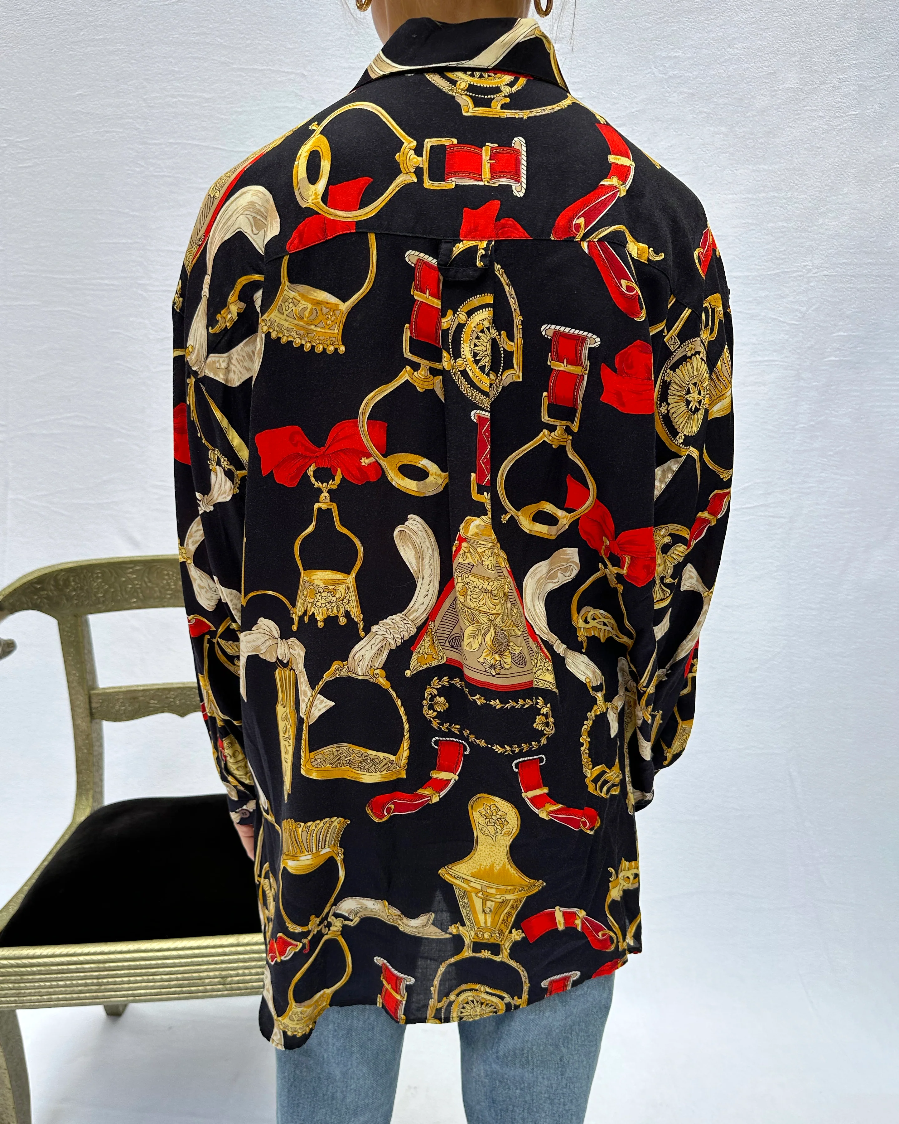 80s/90s Equestrian Print Button Up Shirt À La Gucci Xs-xl - Image 5