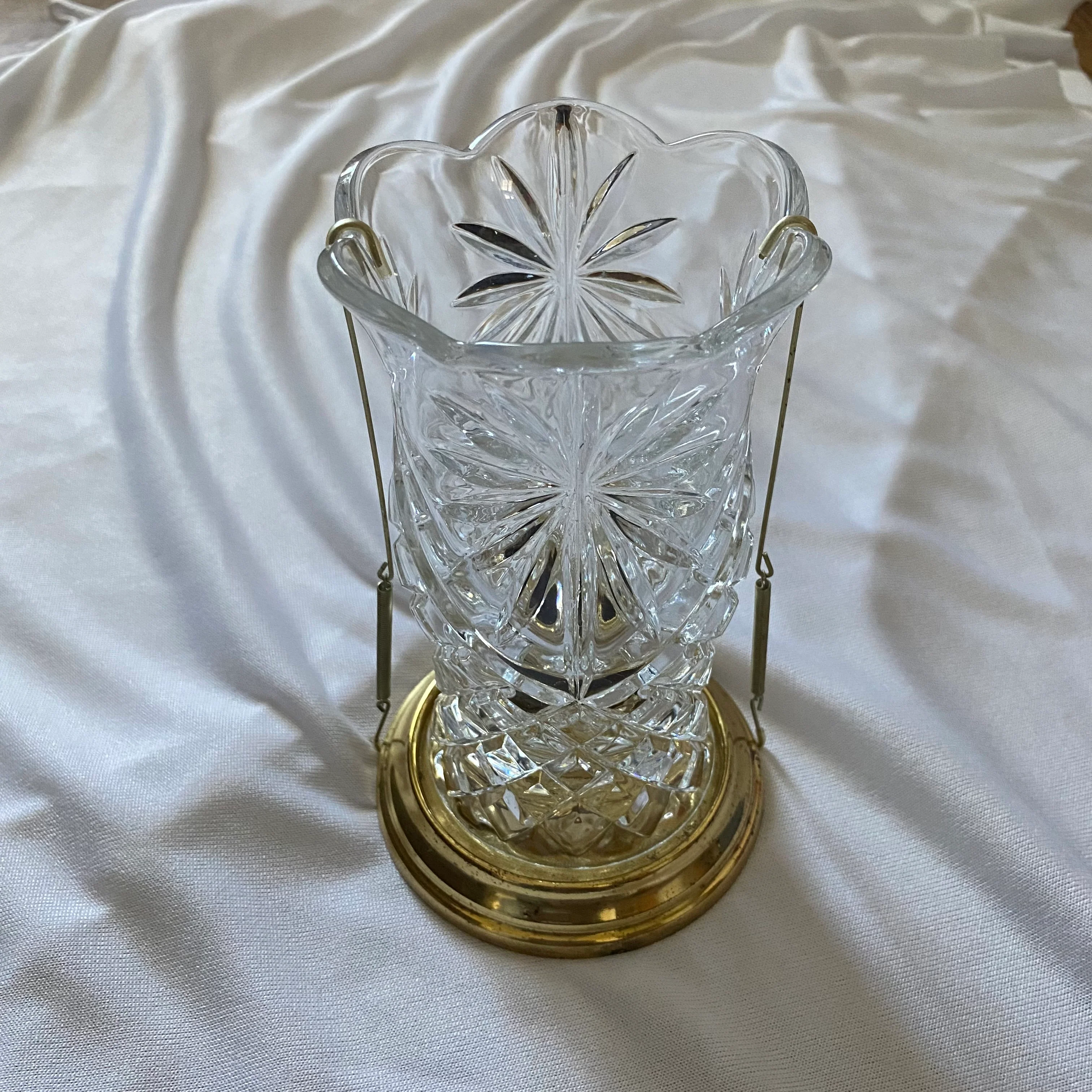 80s/90s Etched Glass And Brass Hurricane Lamp - Image 3