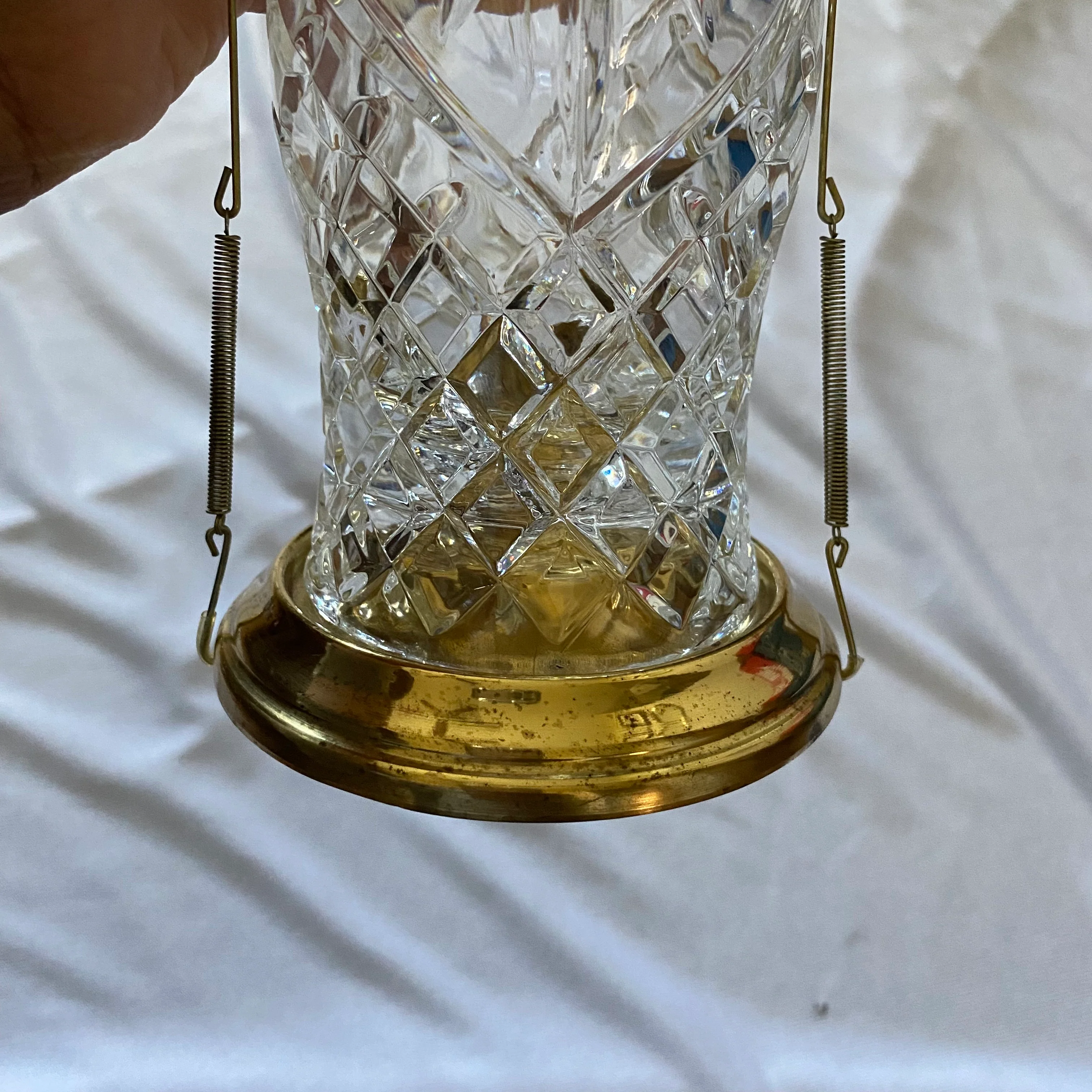 80s/90s Etched Glass And Brass Hurricane Lamp - Image 4